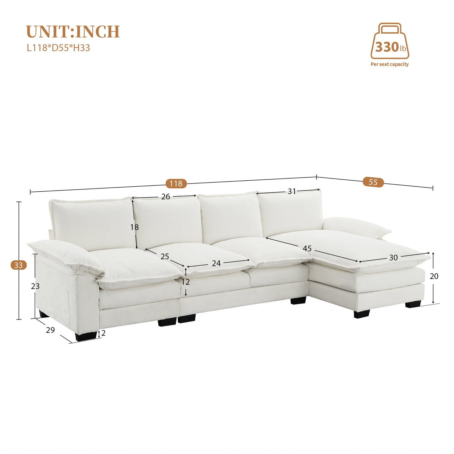 Modern Convertible Sectional Sofa,L-shaped Reversible CouchSet with PillowsAnd Ottoman 3Colors