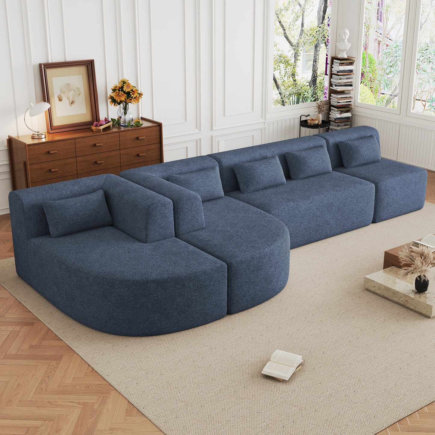 144" Upholstered Sofa: Free - combined with Two Chaise Lounges, Five Back Pillows for Living Room