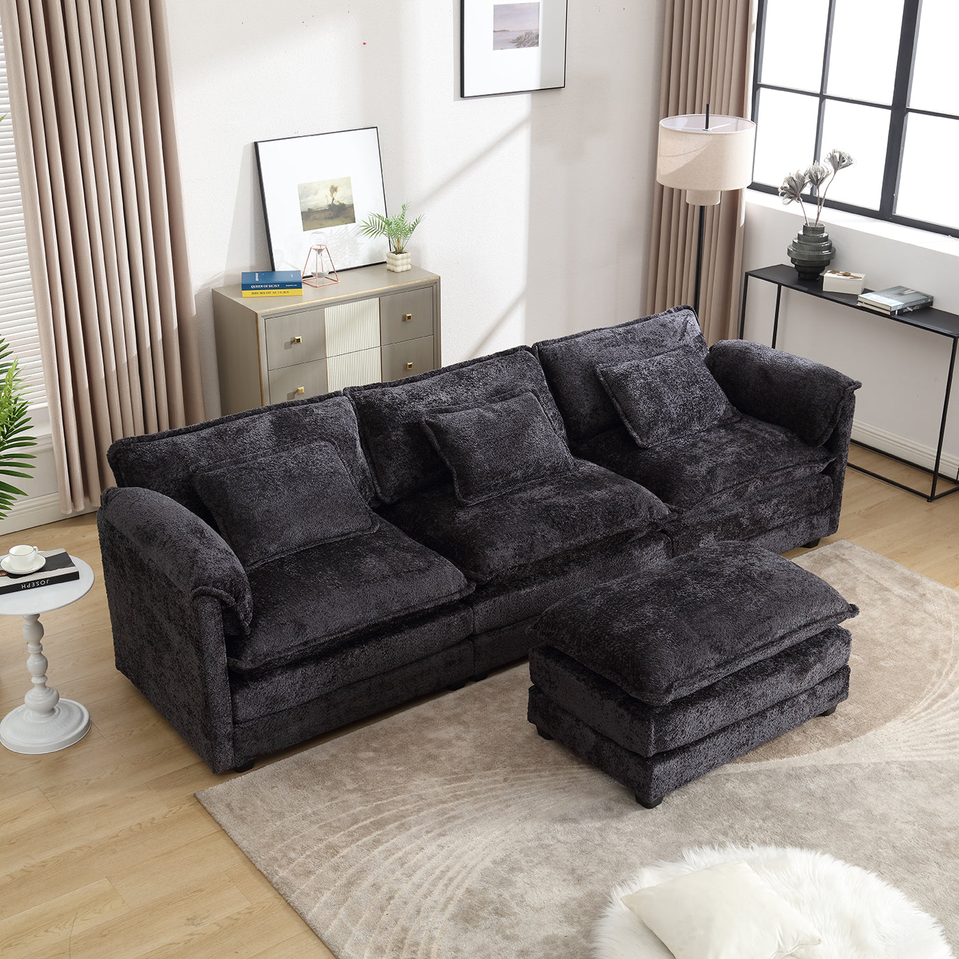 L-Shape Sectional Chenille fabric, movable pedals, detachable armrests, oversized three-seat Sofa