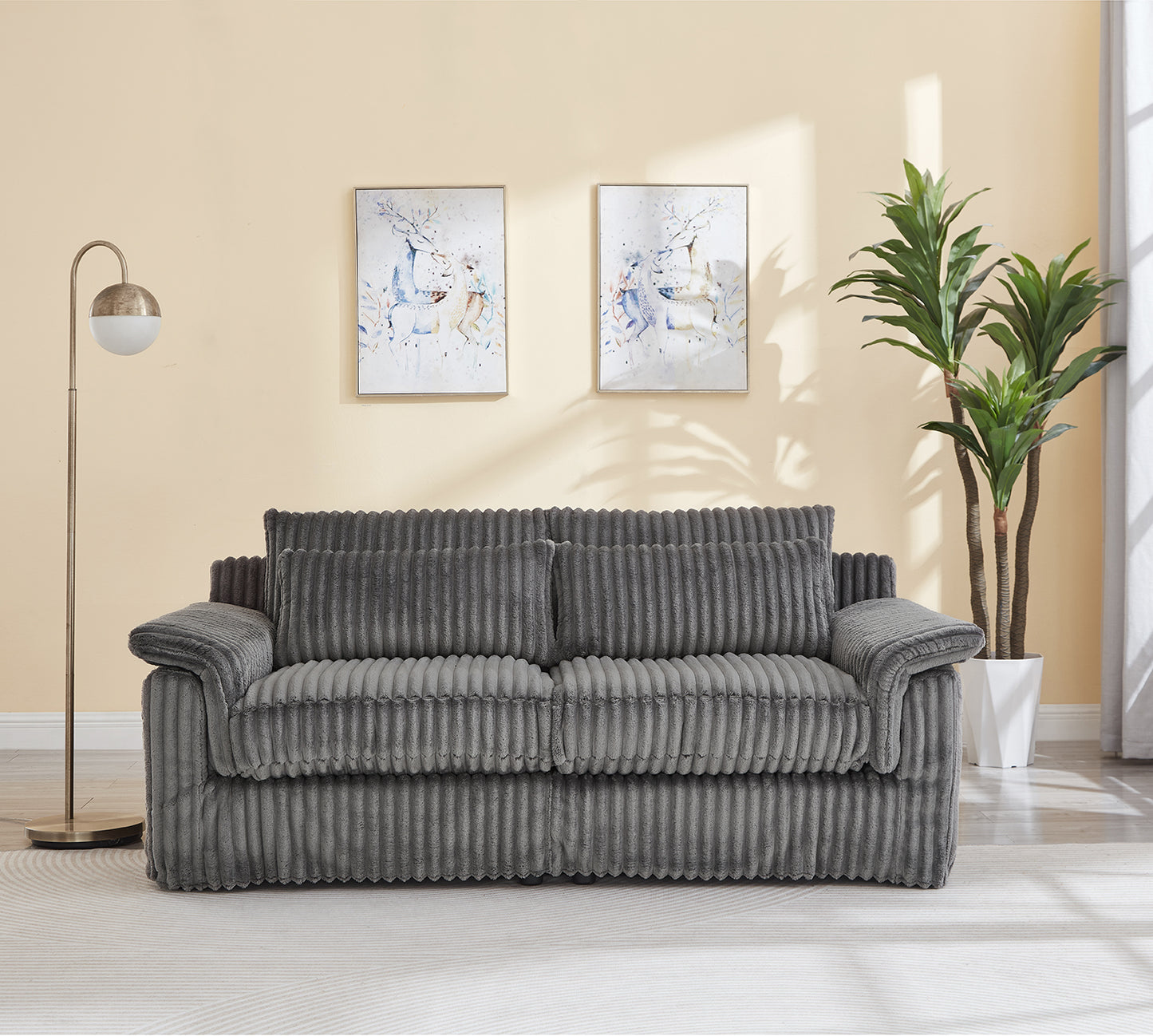 Cloud Corduroy Loveseat Sofa – Modern 2-Seater Comfy Couch for Small Spaces, Living Room, Bedroom, Apartment (Gray/Orange/Green)