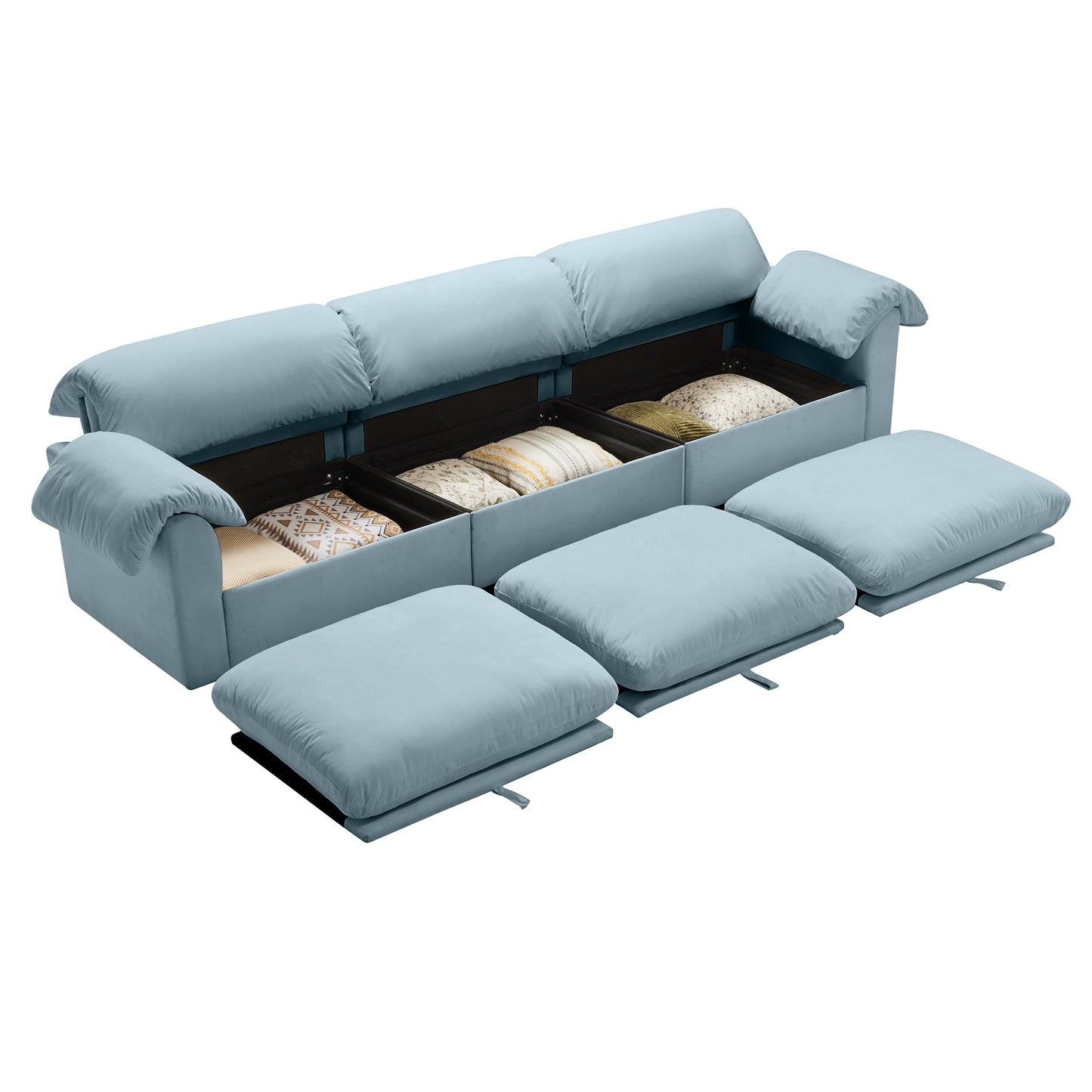 3 - 4 Seater Modular Sofa: U/L - Shape, Storage Ottomans, Velvet 2 Color