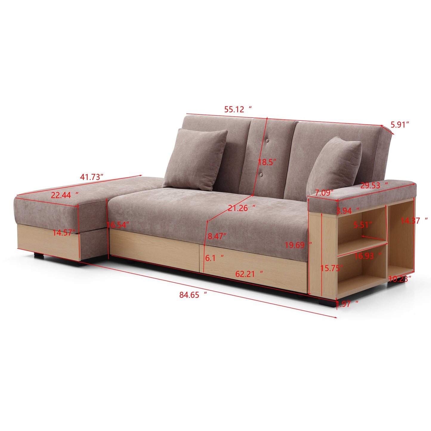 Convertible Sleeper Sofa Couch: Multifunctional, Double Folding with Storage