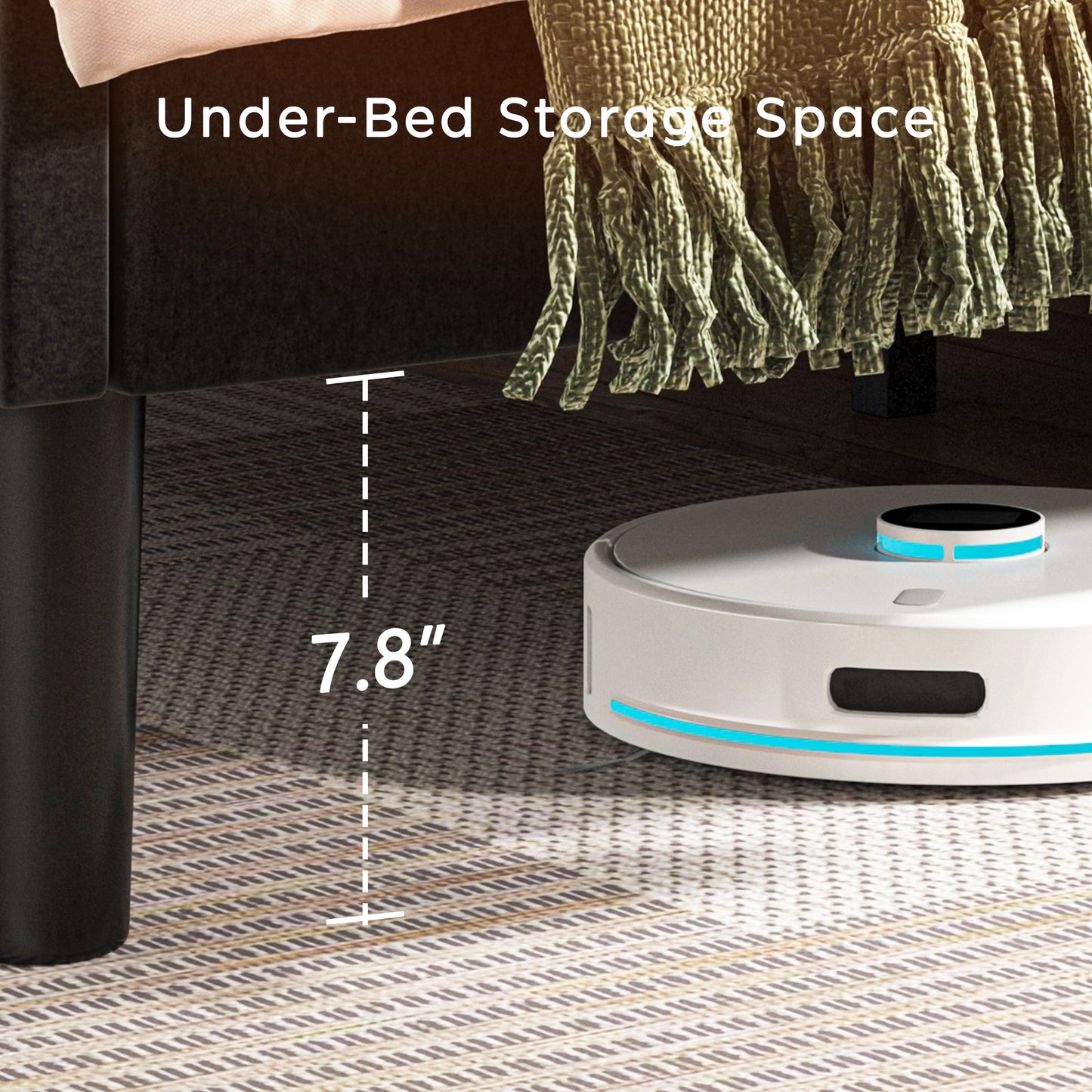 Modern Platform Bed Frame with Upholstered Headboard and Wooden Slats - Skip Box Spring, Easy Assembly