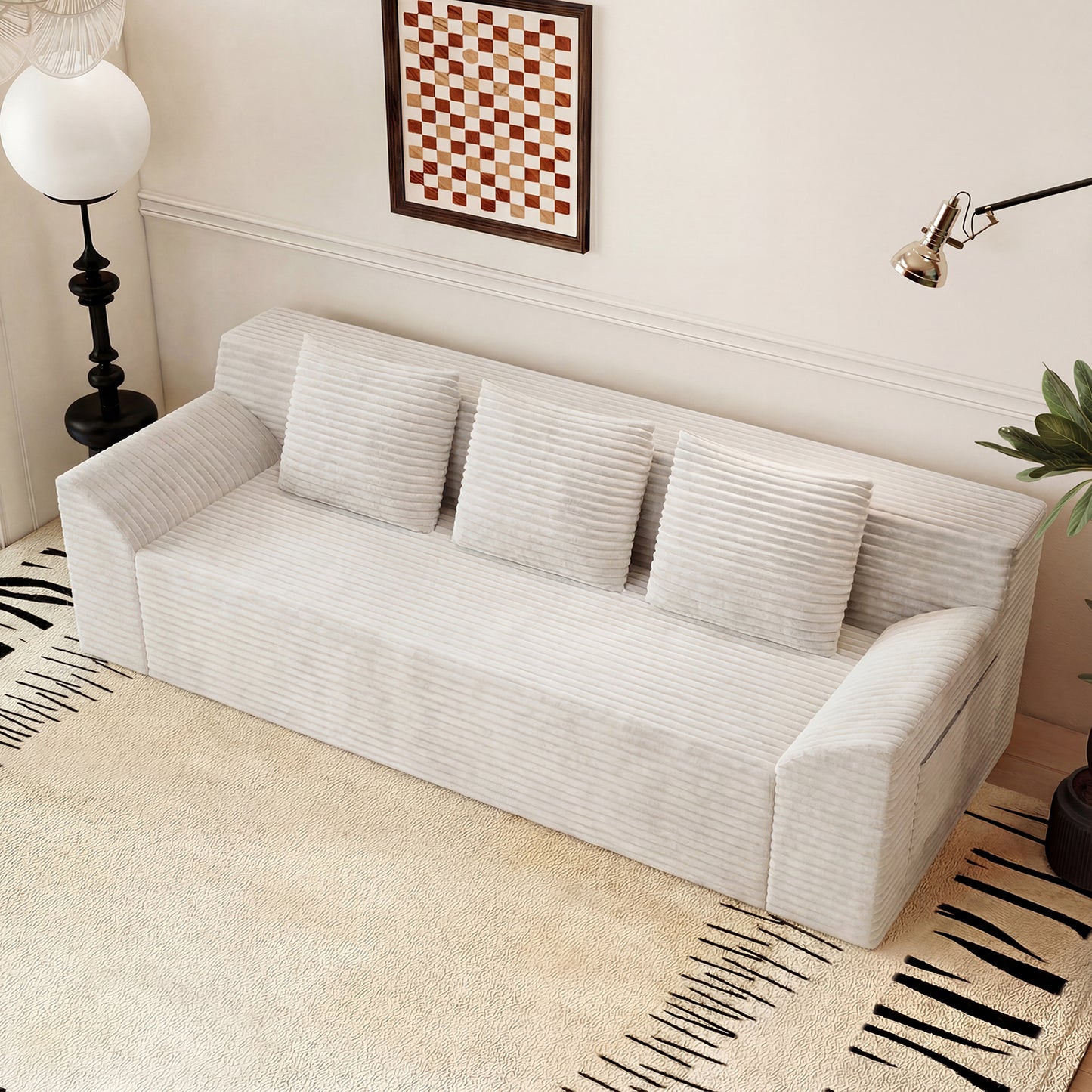 3 Setaser Sofa,Corduroy Fabric,Deep Seat Couches,Comfy Loveseat Sofa,No Assembly,1pcs for Living room, Bedroom