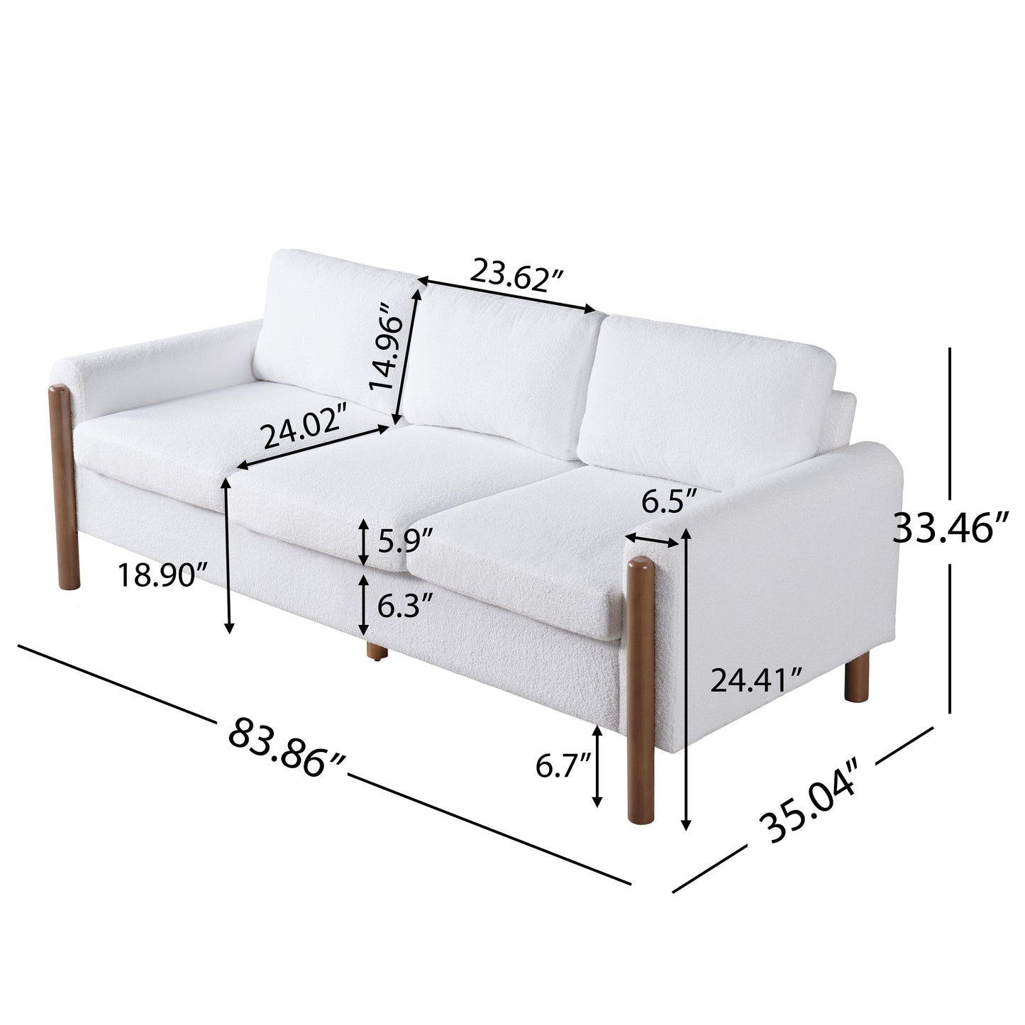 3-Seater Sofa with Curved Armrest & Integrated Solid Wood Frame – Teddy Velvet Fabric