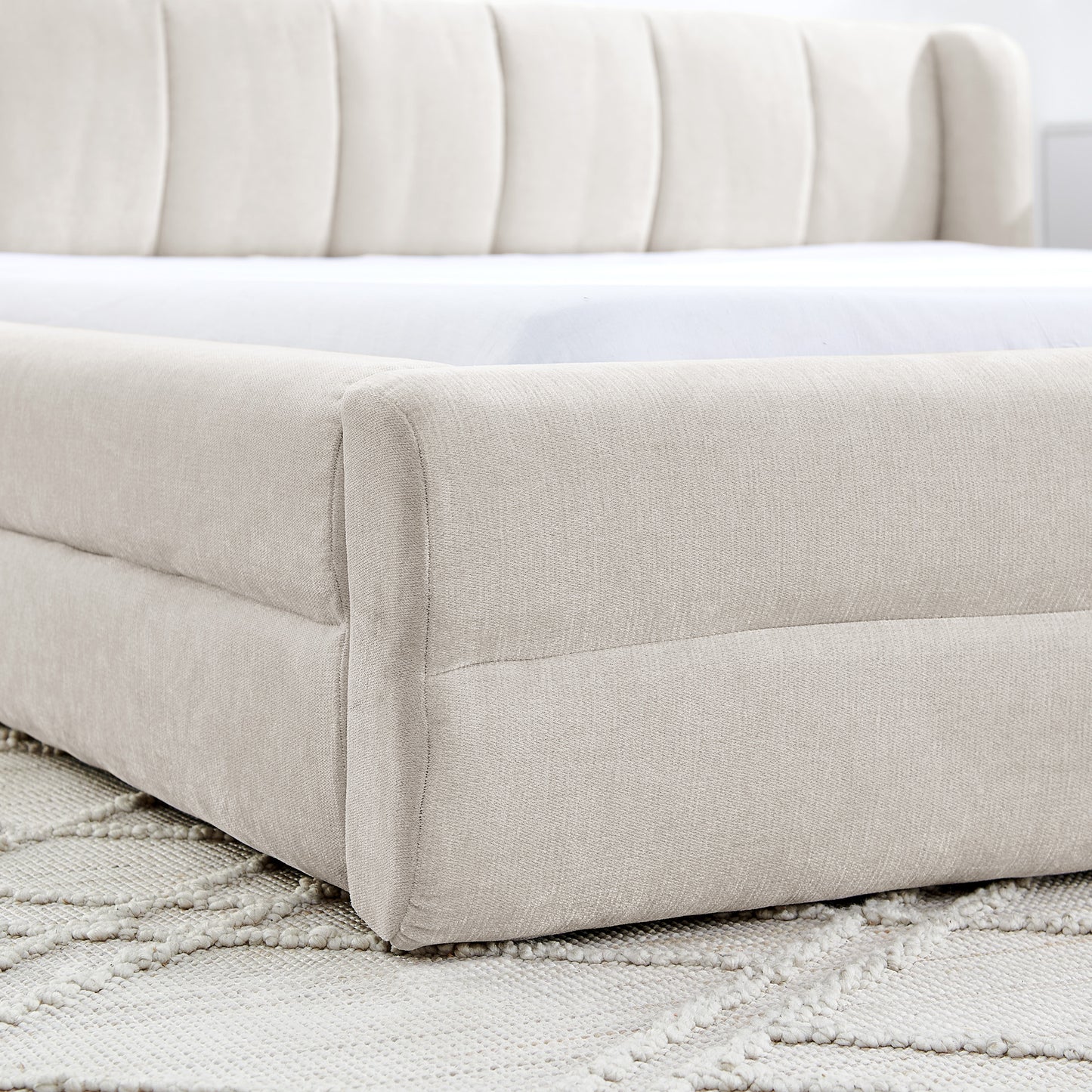 Queen Size Upholstered Bed Frame: Thick Chenille Fabric, Headboard & Solid Frame 3 Color