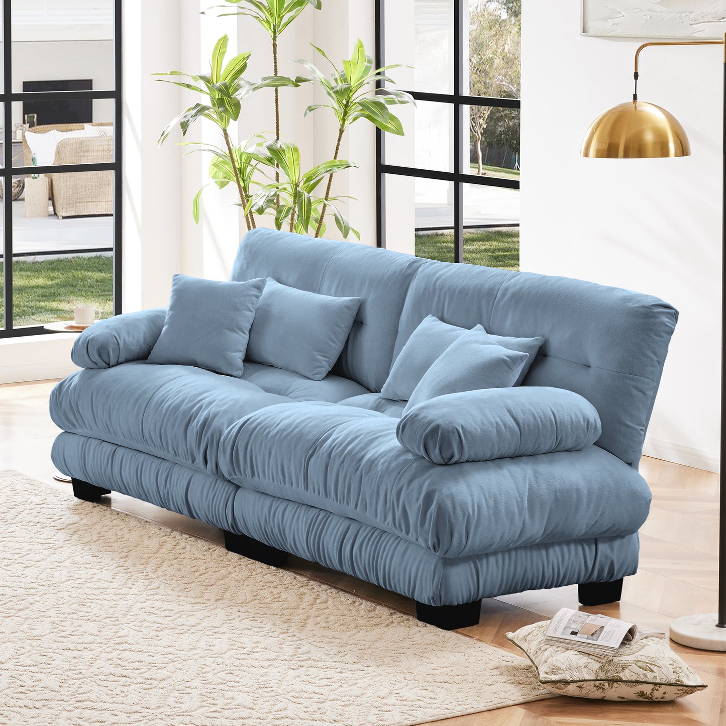 Chenille Cloud Couch: 2 - 4 Seater L - Shape Sofa for Living Room with Pillows