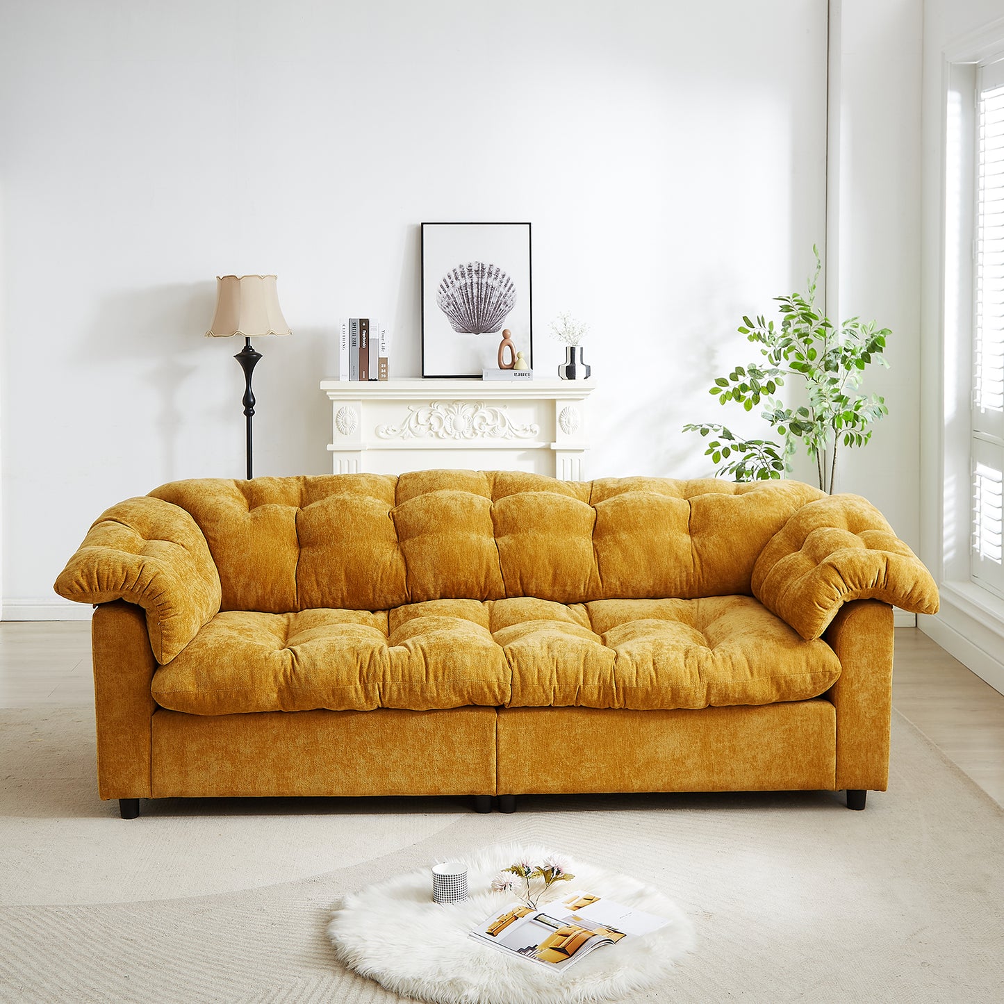 Chenille Modern Comfort Deep Seat Sofa, Upholstered Fluffy Cloud Sofa