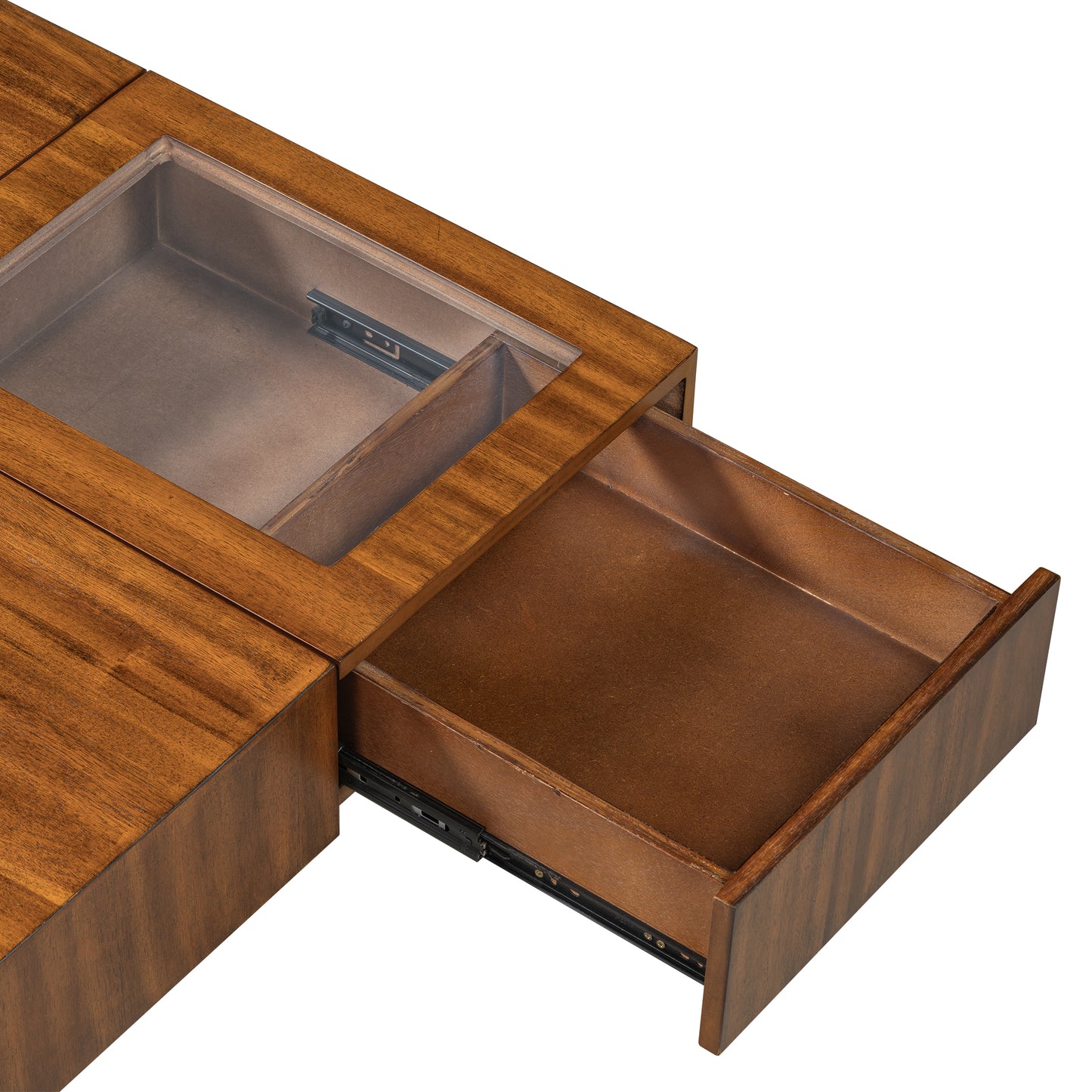 Mid - Century Modern Square Wooden Coffee Table: 3 Drawers, Tempered Glass & Solid Wood Legs for Living Room