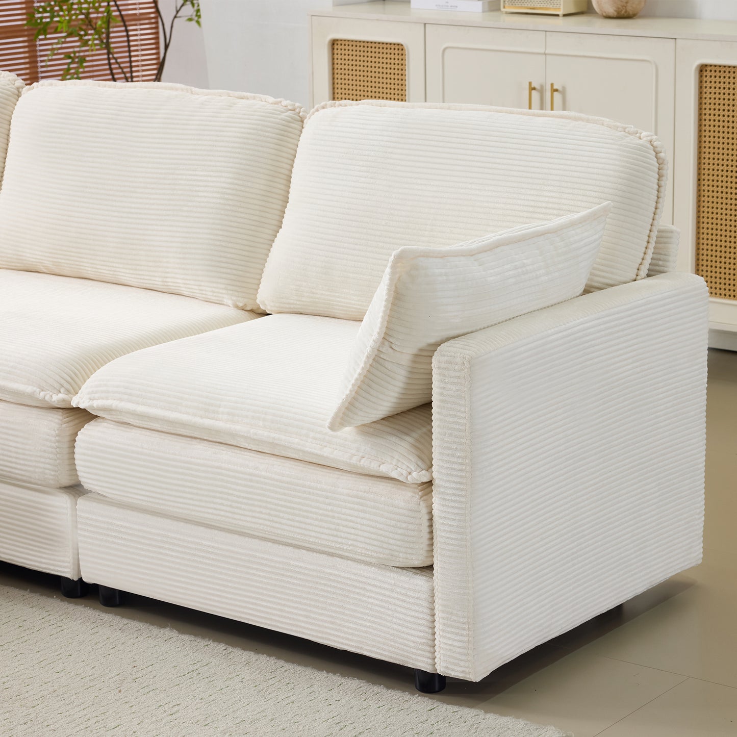 Modular Sectional Sofa 1-2-3-4 Seater with Chenille Cushions & Throw Pillows – Cloud Comfort Corduroy Sofa