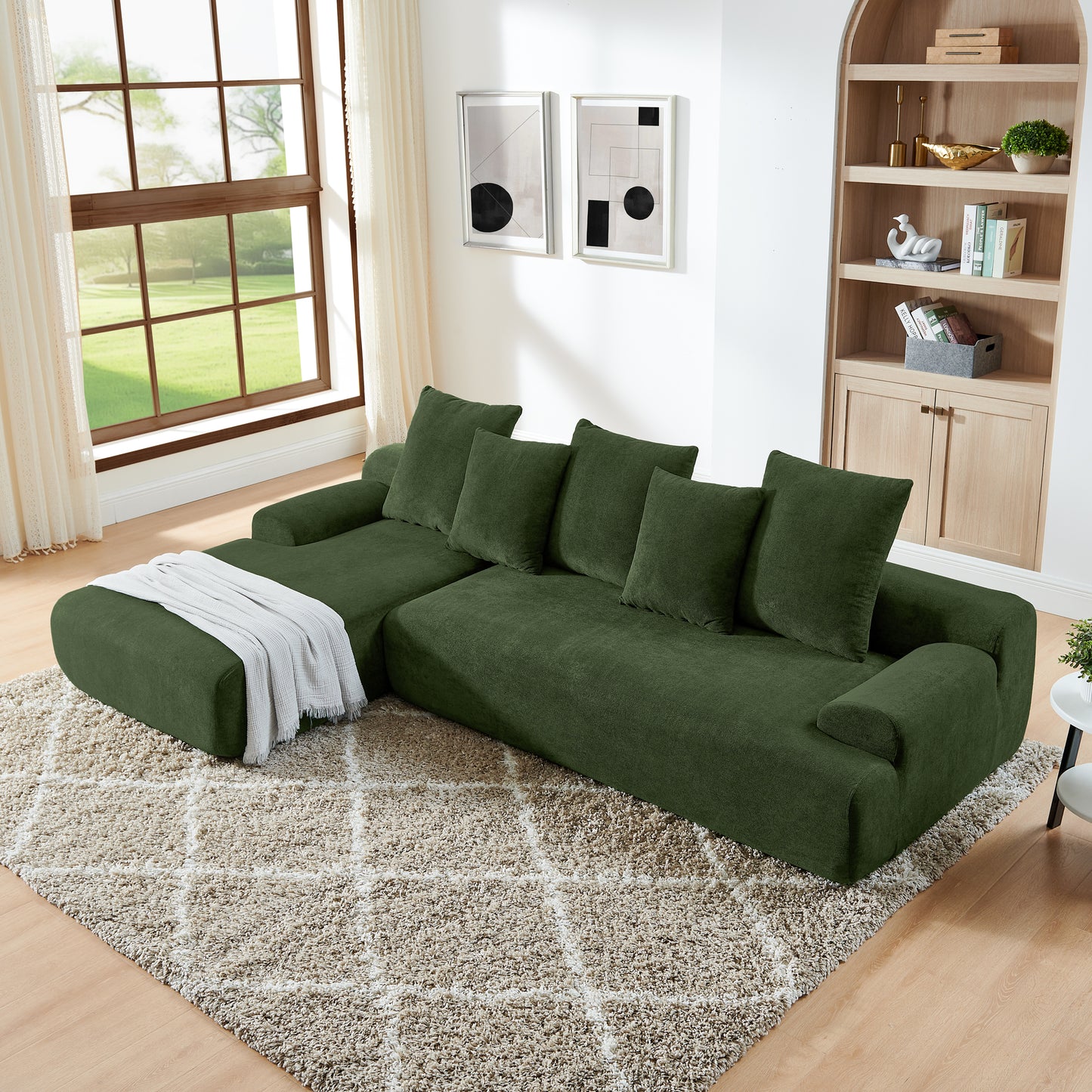 Velvet Modern Upholstered L-Shape Sectional Sofa Couch, Modular Compressed Sofa with Free Combination