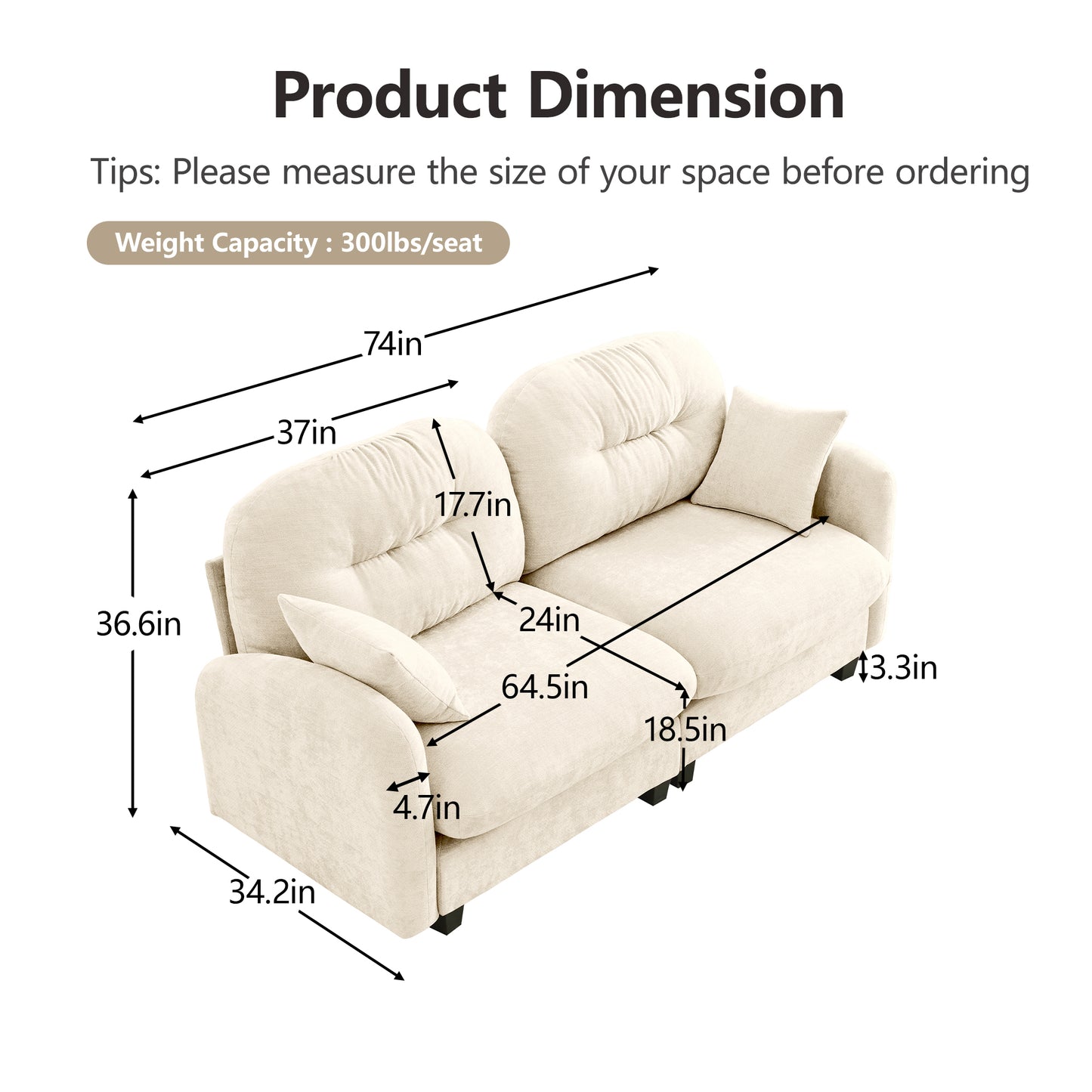 Modular Sectional Couch Chenille Fabric High-Density Foam 2-4 Seats ottoman Optional