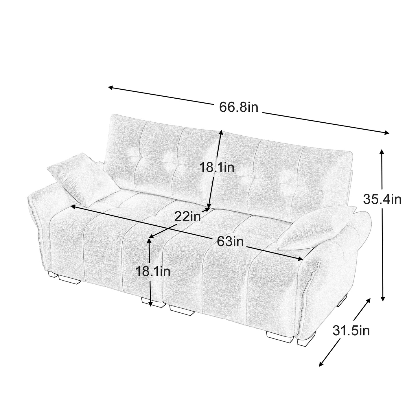 Ergonomic Single Seater-Two-Seater Sofa With High-Resilience Support Cushions And Throw Pillows