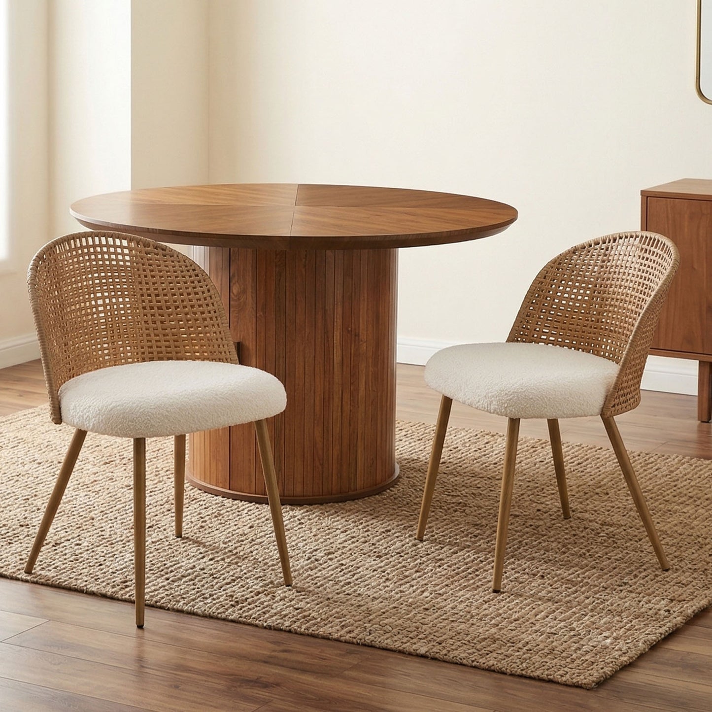 Sponge Seat Cushion Rattan Dining Chair with Backrest – Beige/Brown, Iron Frame