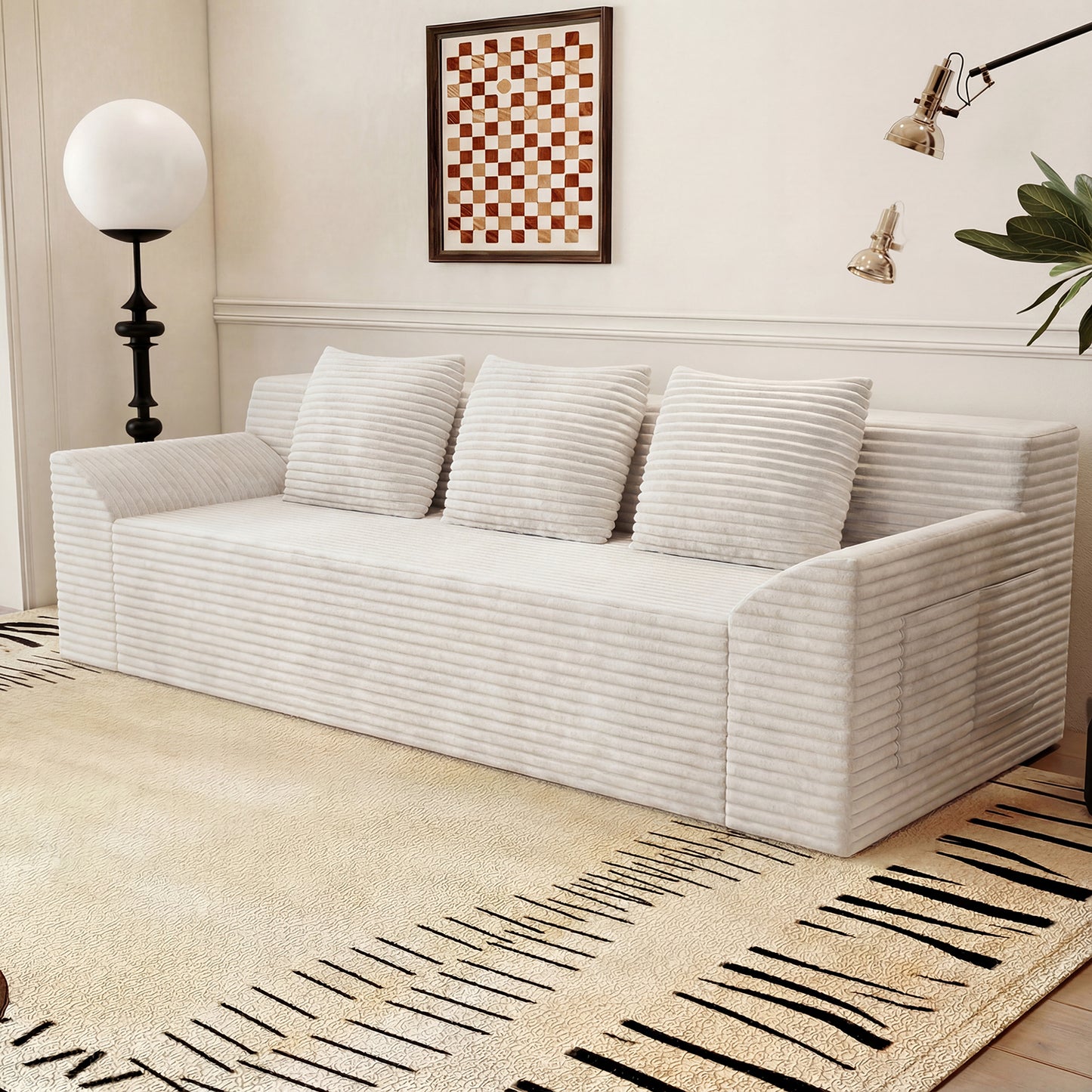 3 Setaser Sofa,Corduroy Fabric,Deep Seat Couches,Comfy Loveseat Sofa,No Assembly,1pcs for Living room, Bedroom