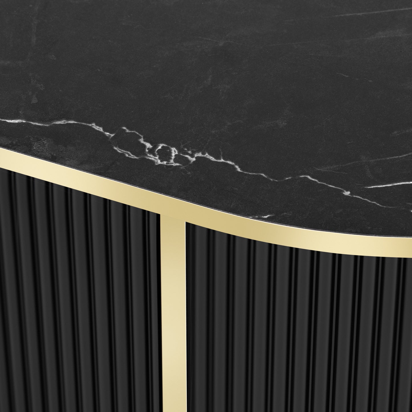 Modern Luxury Living Room Coffee Table: Oval Fluted, Marble - Patterned Top