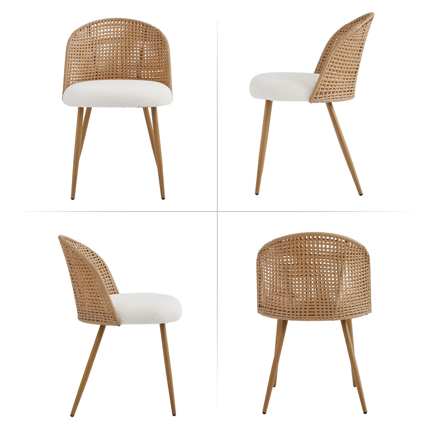Sponge Seat Cushion Rattan Dining Chair with Backrest – Beige/Brown, Iron Frame