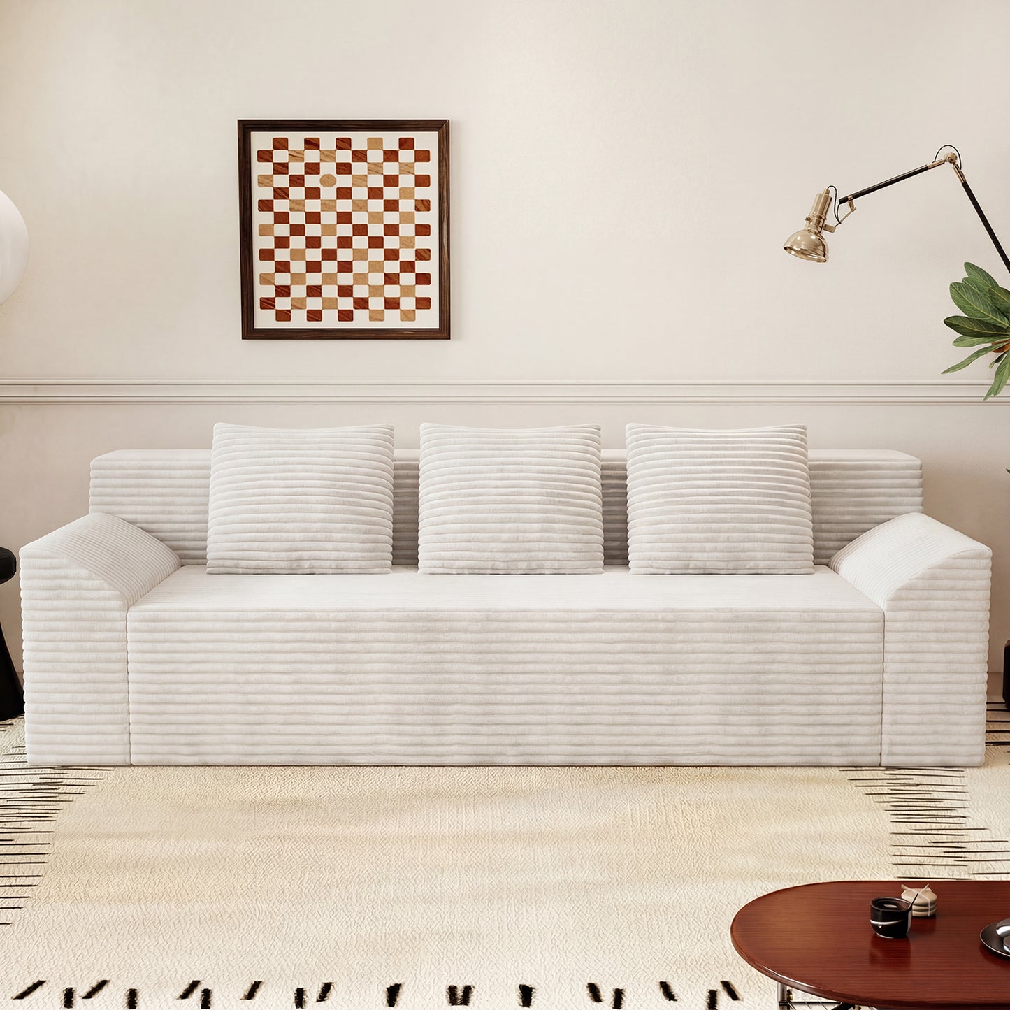 3 Setaser Sofa,Corduroy Fabric,Deep Seat Couches,Comfy Loveseat Sofa,No Assembly,1pcs for Living room, Bedroom