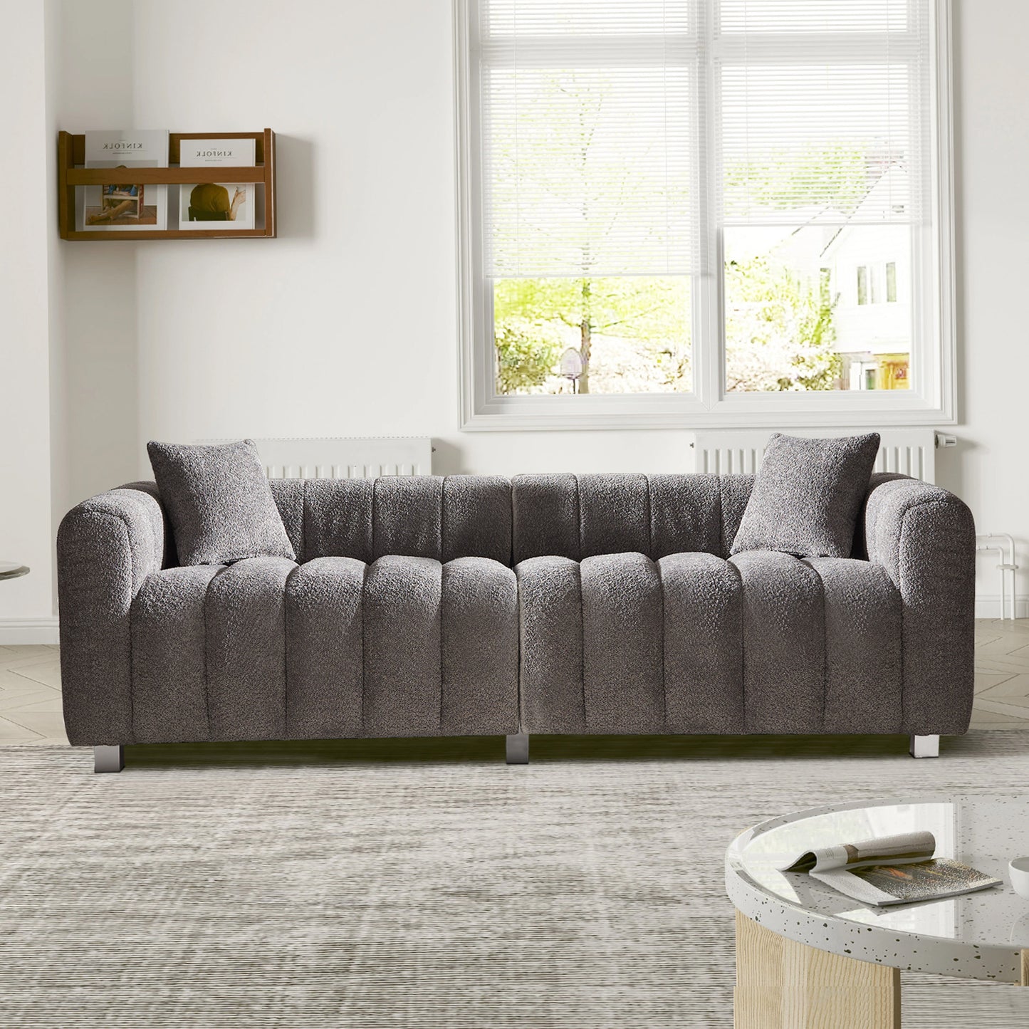 Premium Velvet Sofa 3-Seater Loveseat | Modern Bubble Upholstered Couch with Metal Base Legs + 2 Pillows – Modular Piano Design