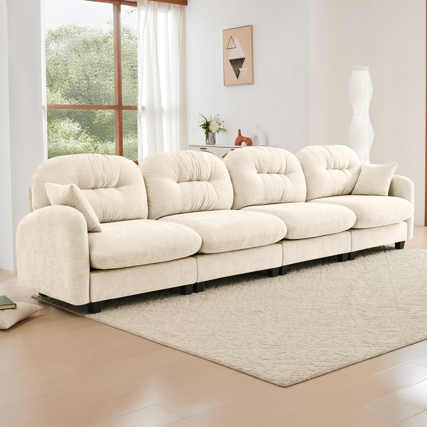 Modular Sectional Couch Chenille Fabric High-Density Foam 2-4 Seats ottoman Optional