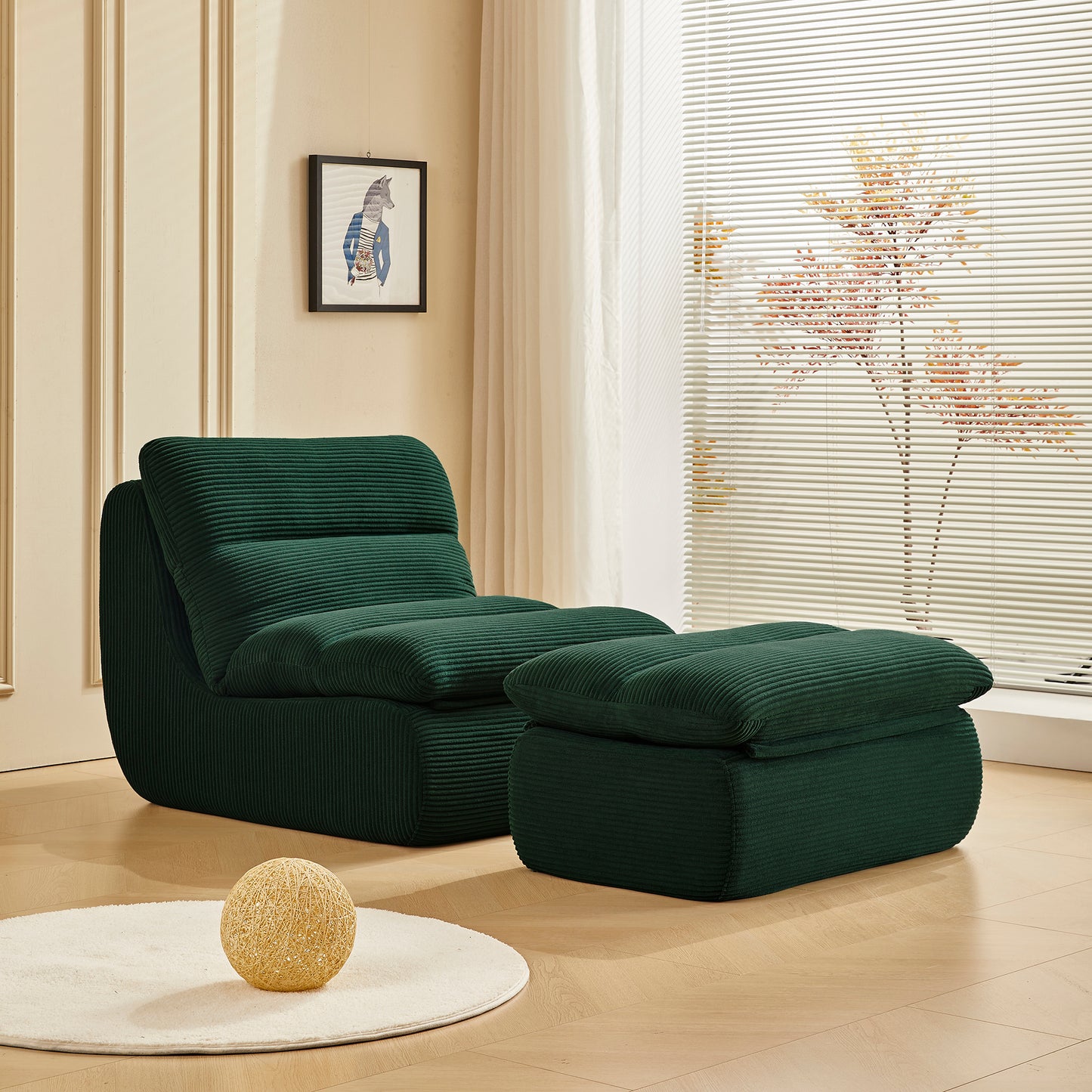 Cozy Corduroy Recliner Modern Compressed Lounge Chair with Ottoman