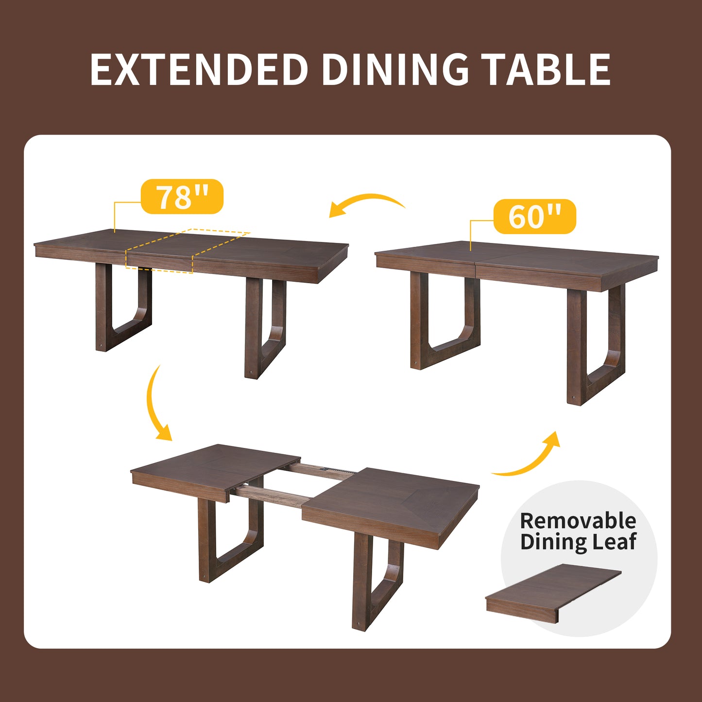 Extendable Farmhouse Wooden Kitchen Table: Removable Leaf, Seats 4 - 8