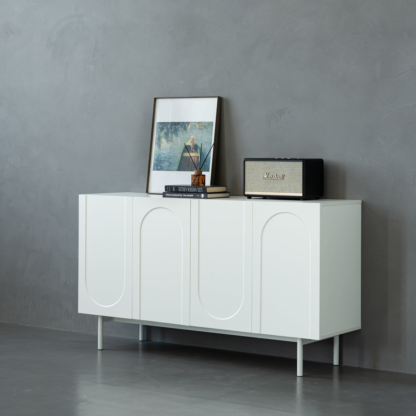 Modern Cream White 4 Door Cabinet for Living & Dining Rooms