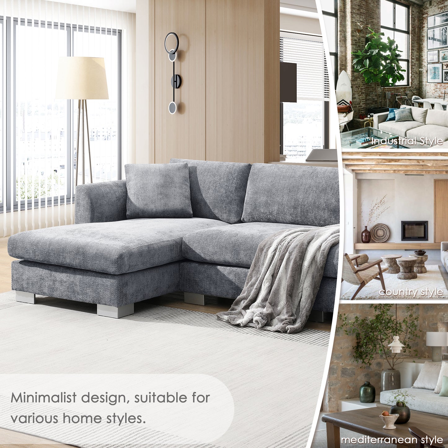 Modern 96*56" Cloud Sectional Sofa - 3 Colors for Home & Office