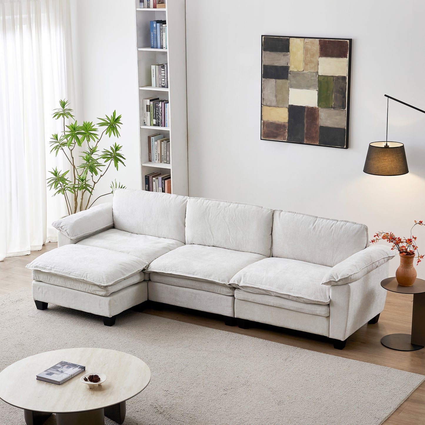 Loveseat / L-Shape Luxury Couch | Soft Chenille Upholstered Sofa with Ottoman – Modular Sectional, Removable Washable Covers