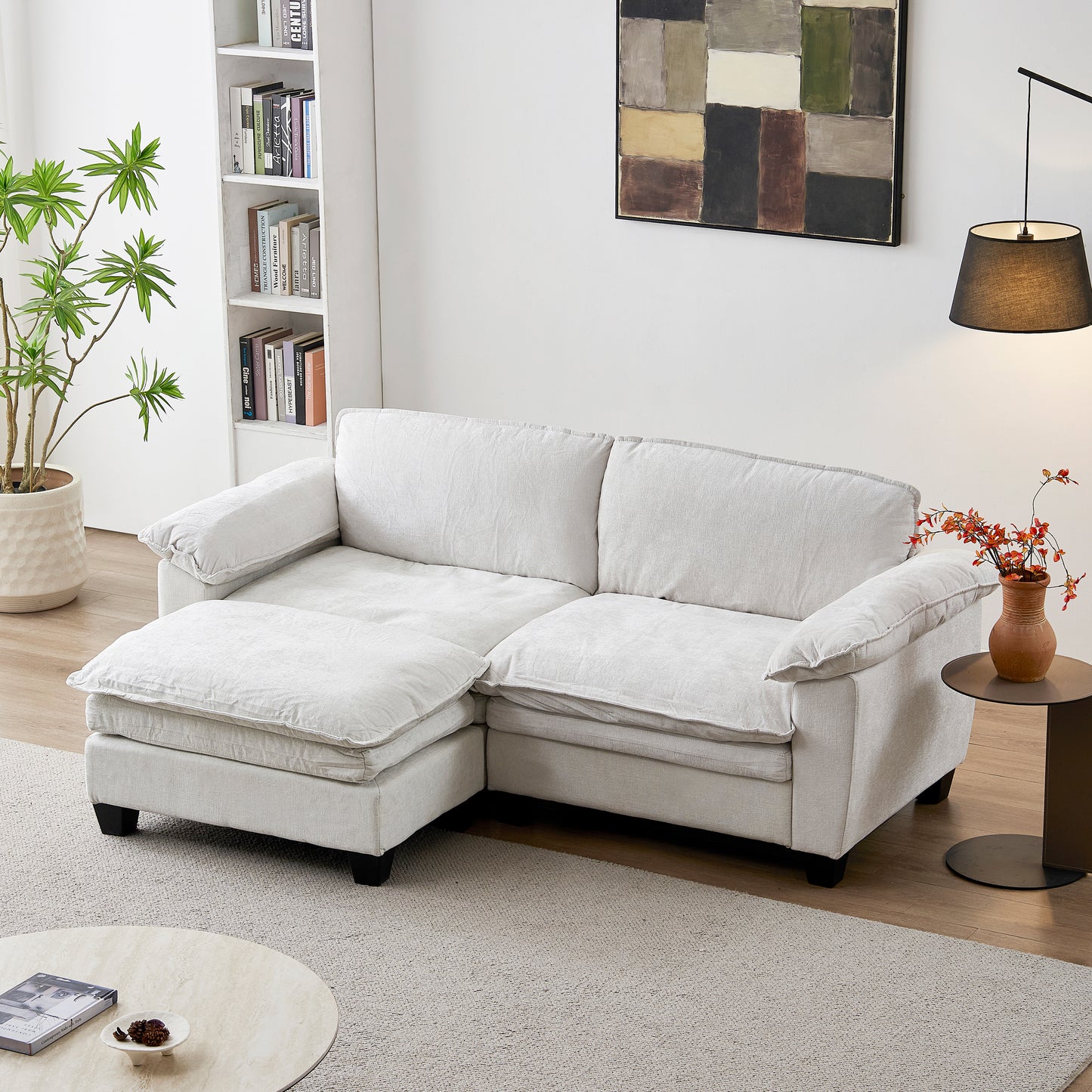 Loveseat / L-Shape Luxury Couch | Soft Chenille Upholstered Sofa with Ottoman – Modular Sectional, Removable Washable Covers