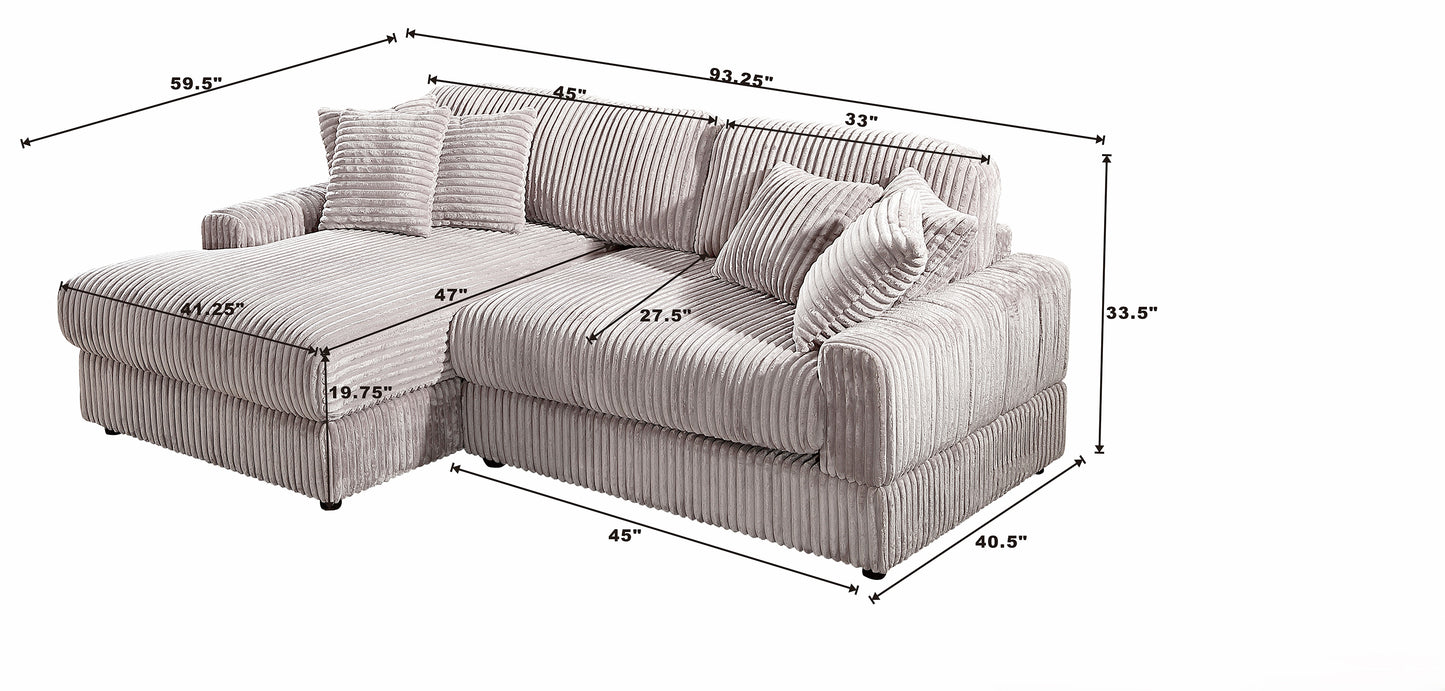 Corner Sleeper Sofa with 6 Pillows: Modern Corduroy, Deep Seat for American Living Rooms