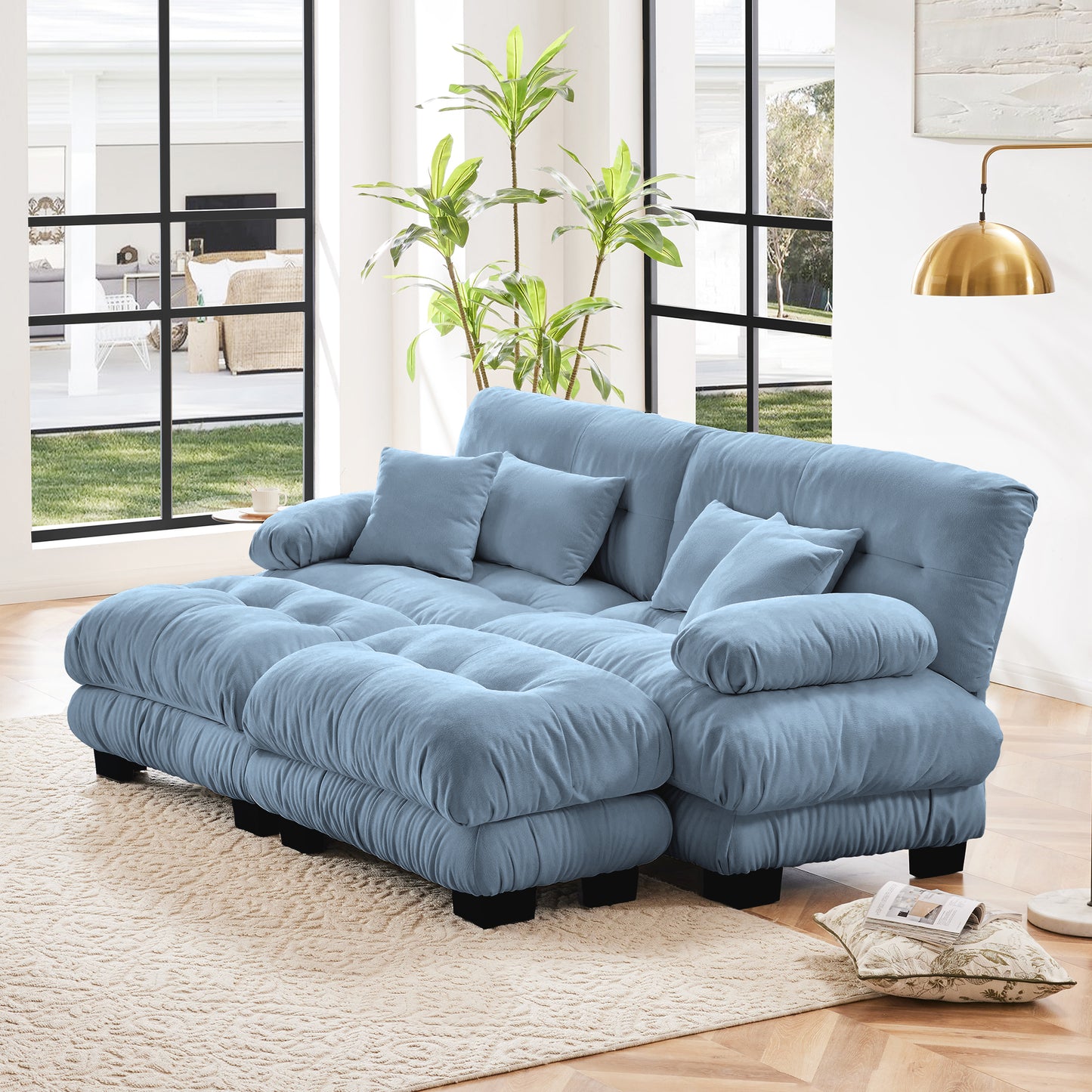 Chenille Cloud Couch: 2 - 4 Seater L - Shape Sofa for Living Room with Pillows