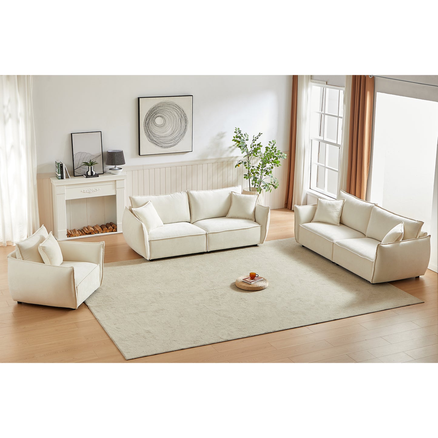 Combo Sofa Modern Living Room Sofa Linen Fabric Couch With Pillows