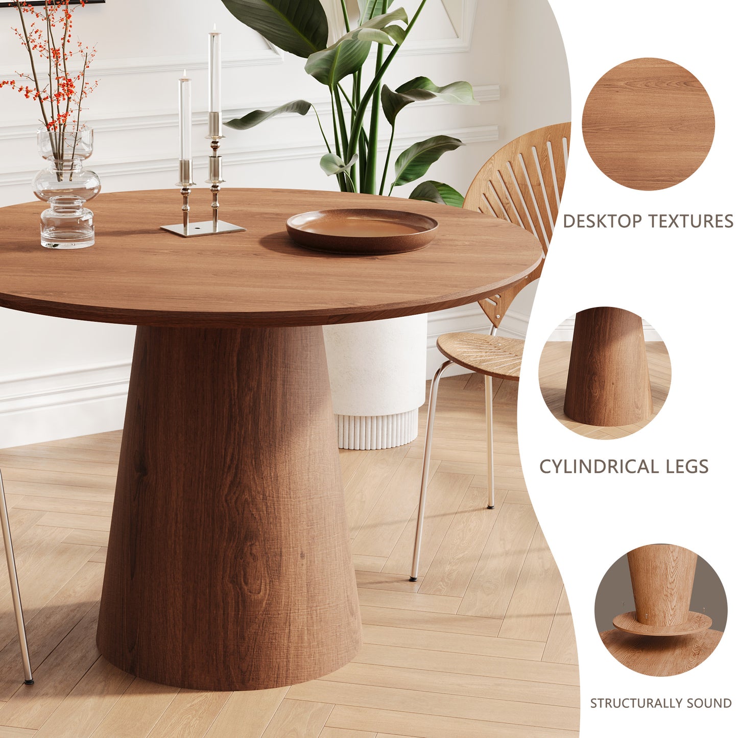 43 - Inch Wooden Circular Dining Table: Modern Minimalist Design