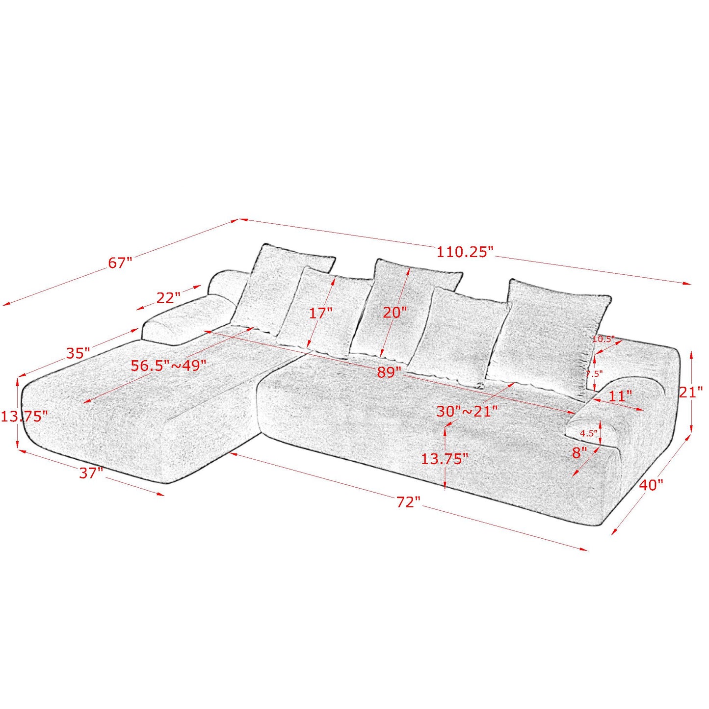Velvet Modern Upholstered L-Shape Sectional Sofa Couch, Modular Compressed Sofa with Free Combination