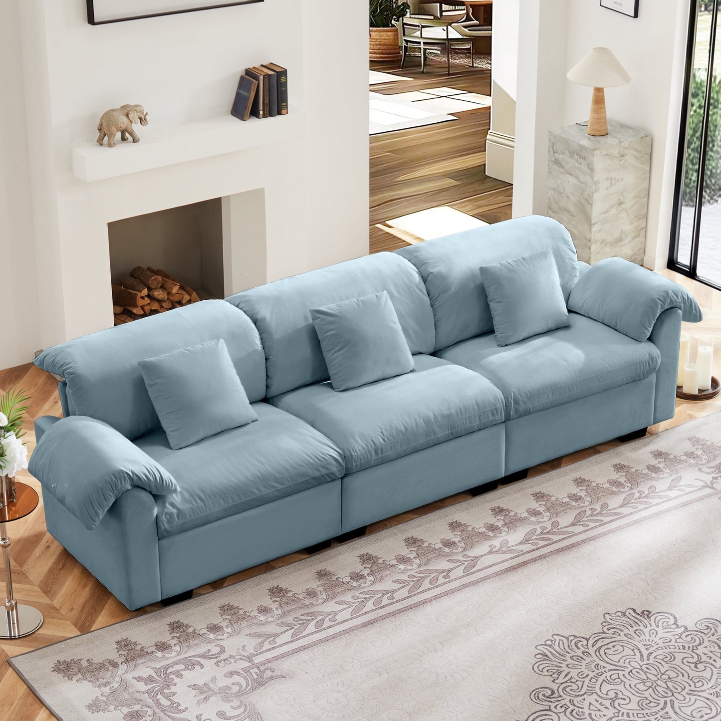 3 - 4 Seater Modular Sofa: U/L - Shape, Storage Ottomans, Velvet 2 Color