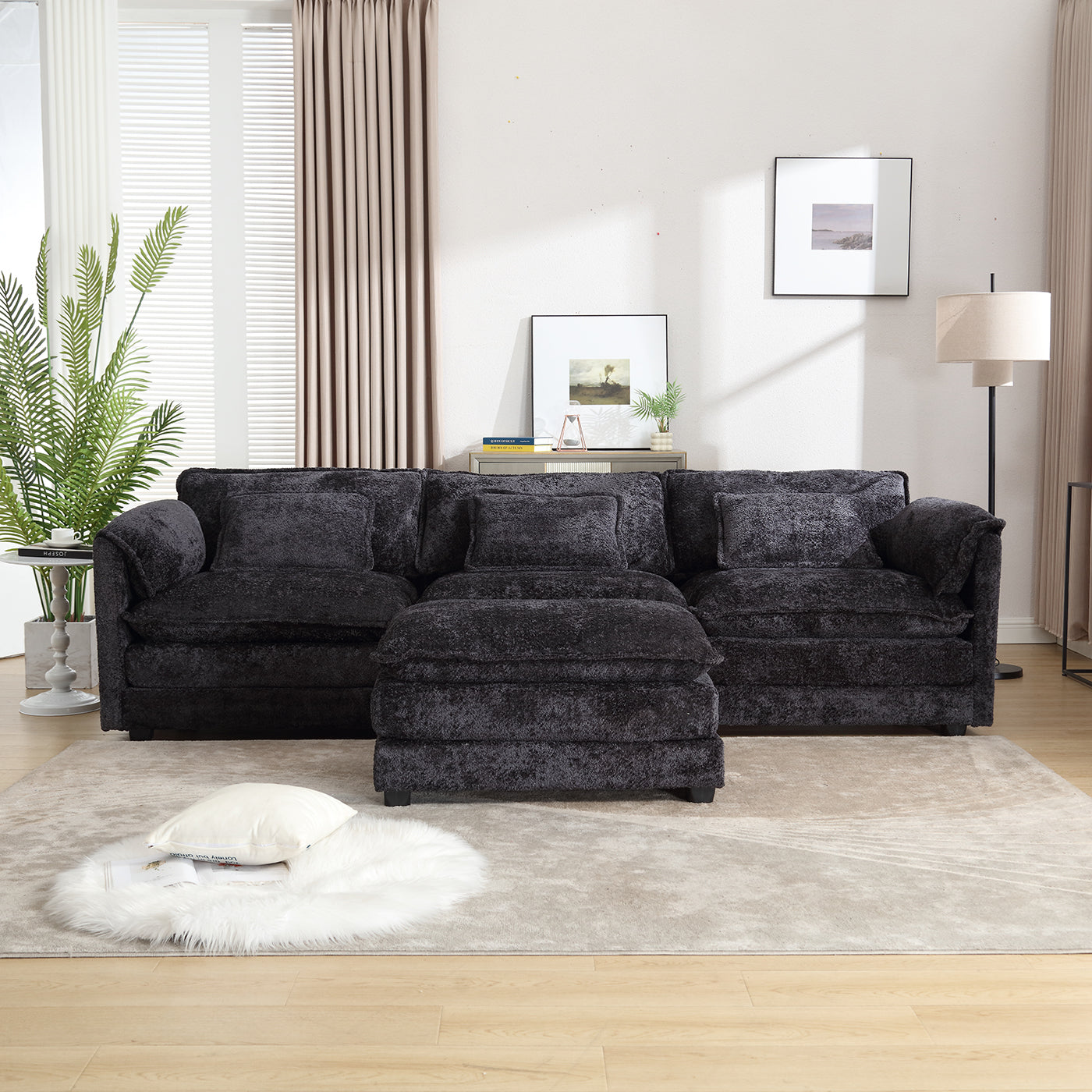 L-Shape Sectional Chenille fabric, movable pedals, detachable armrests, oversized three-seat Sofa
