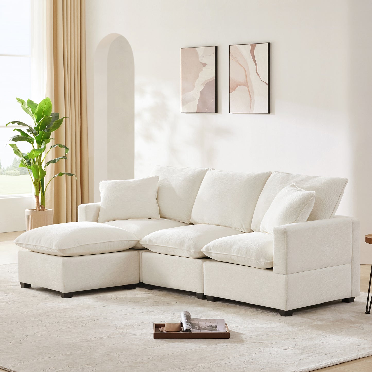 4-7 Seat Chenille Sectional Couch Set with 2 Pillows
