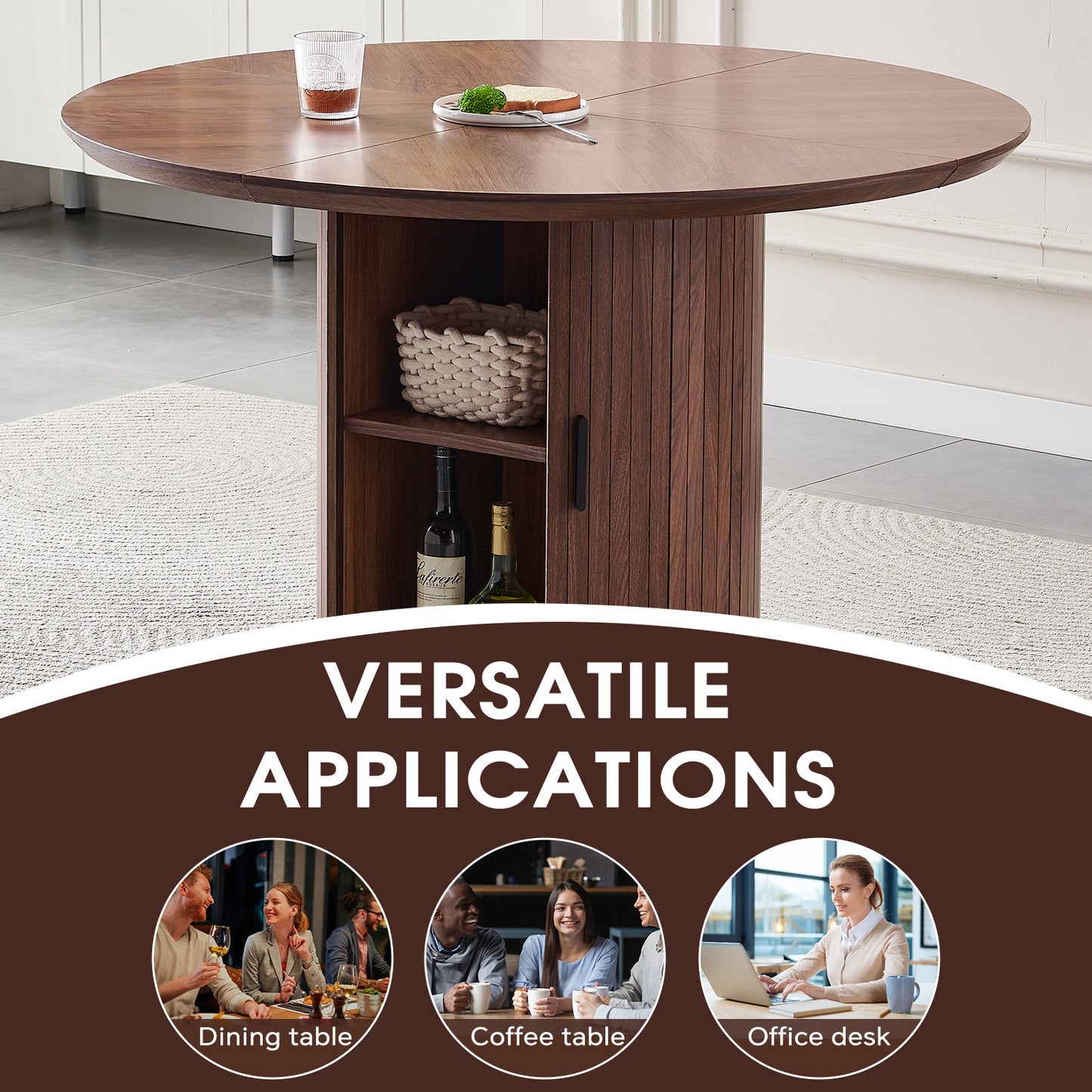 Round Dining Table with Two Layers of Storage Shelves