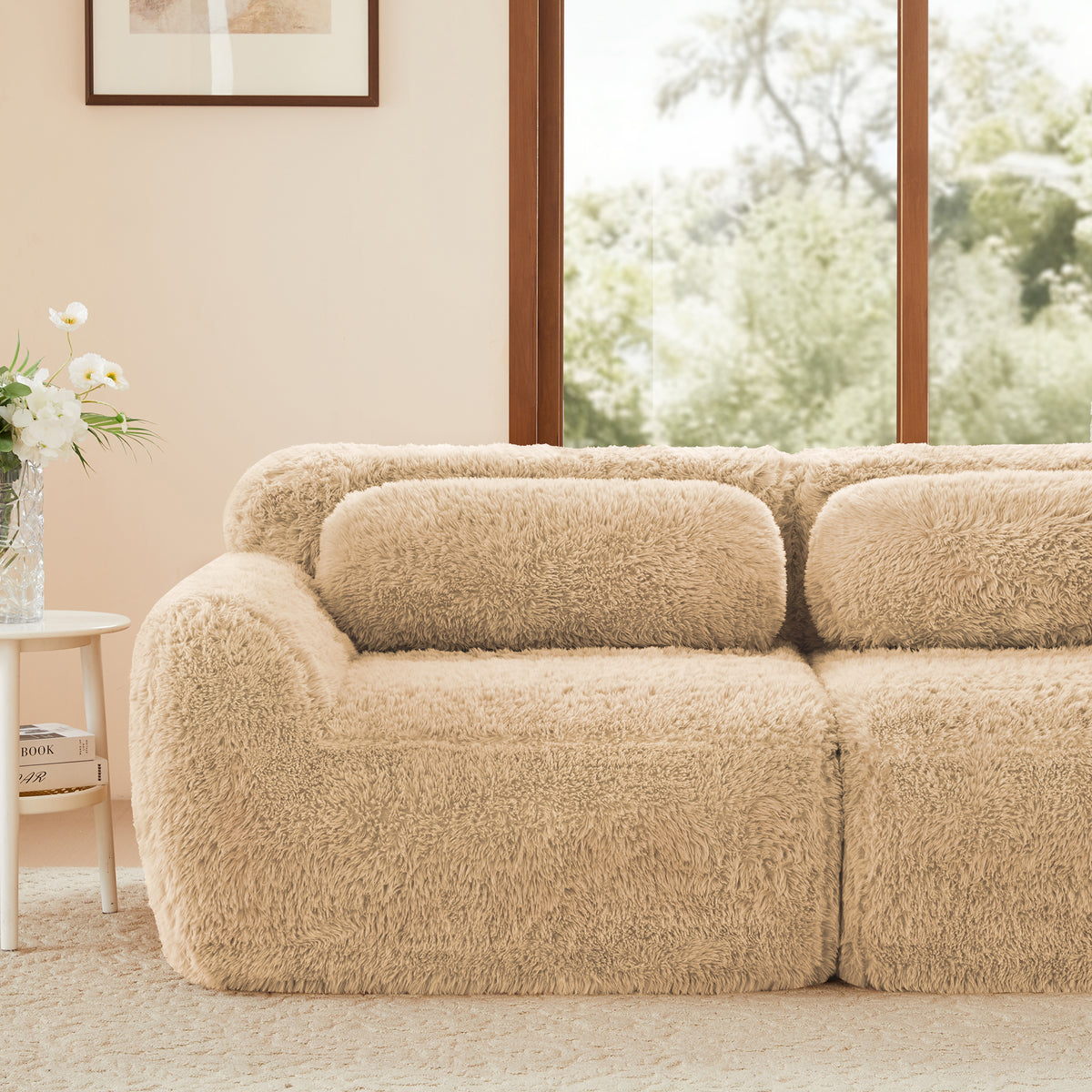 2-4 Seat Soft  Fluffy Plush Boneless Sofa – Modular Sectional with Throw Pillows, 32D High-Density Sponge, No Assembly, Anti-Slip Buckle Connection