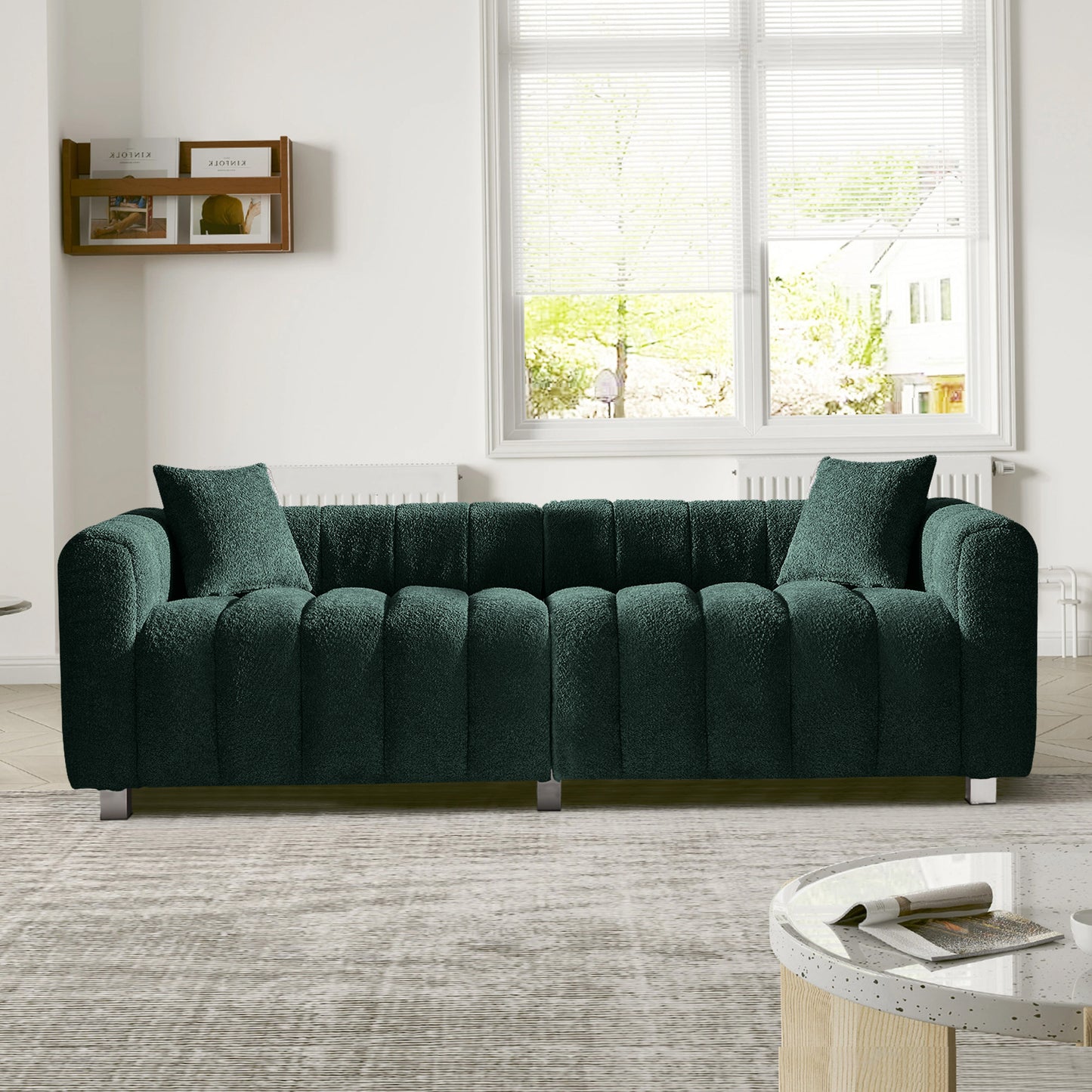Premium Velvet Sofa 3-Seater Loveseat | Modern Bubble Upholstered Couch with Metal Base Legs + 2 Pillows – Modular Piano Design