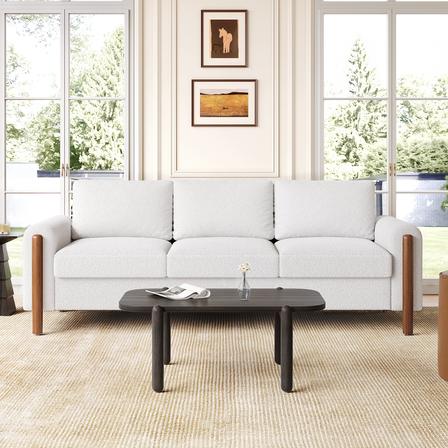 3-Seater Sofa with Curved Armrest & Integrated Solid Wood Frame – Teddy Velvet Fabric