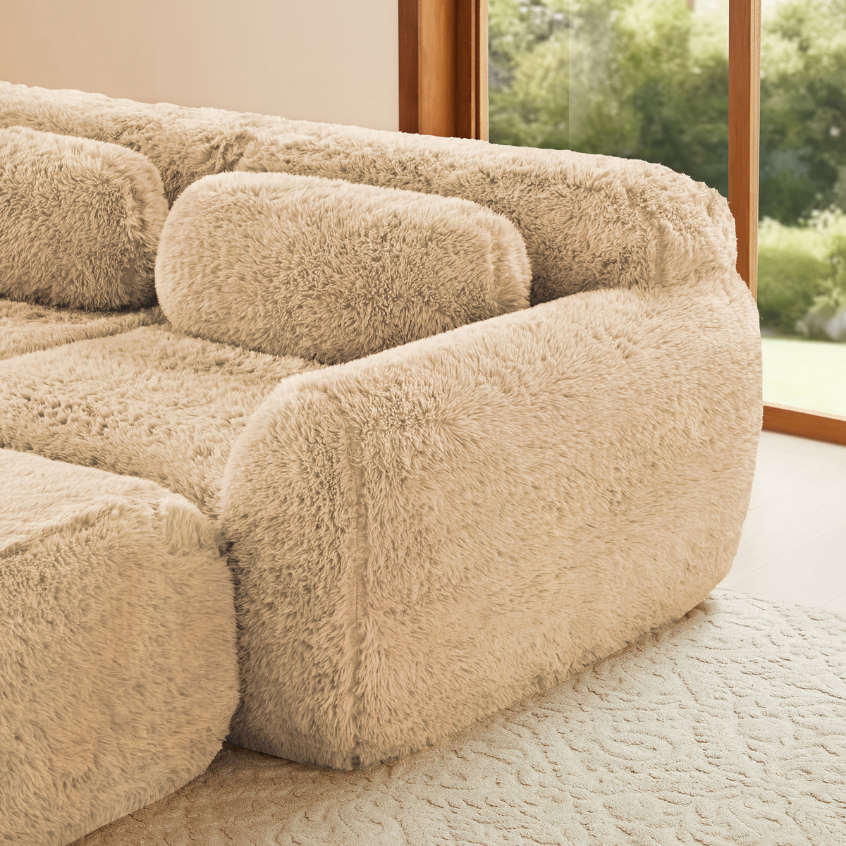 2-4 Seat Soft  Fluffy Plush Boneless Sofa – Modular Sectional with Throw Pillows, 32D High-Density Sponge, No Assembly, Anti-Slip Buckle Connection