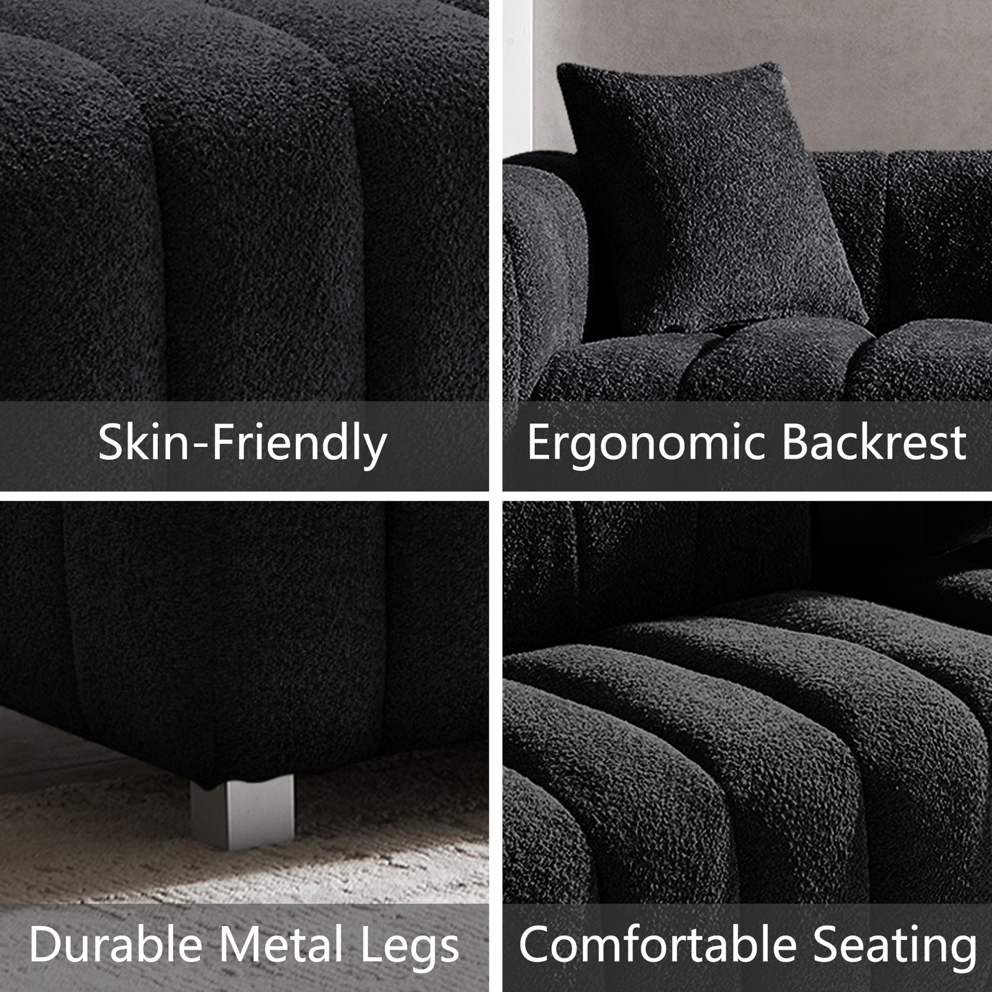 Premium Velvet Sofa 3-Seater Loveseat | Modern Bubble Upholstered Couch with Metal Base Legs + 2 Pillows – Modular Piano Design