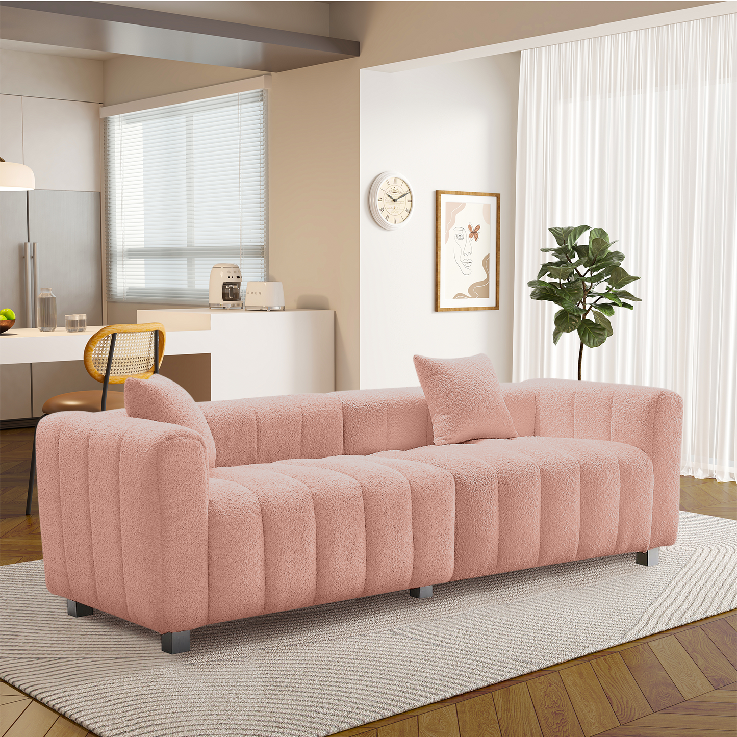 Premium Velvet Sofa 3-Seater Loveseat | Modern Bubble Upholstered Couch with Metal Base Legs + 2 Pillows – Modular Piano Design