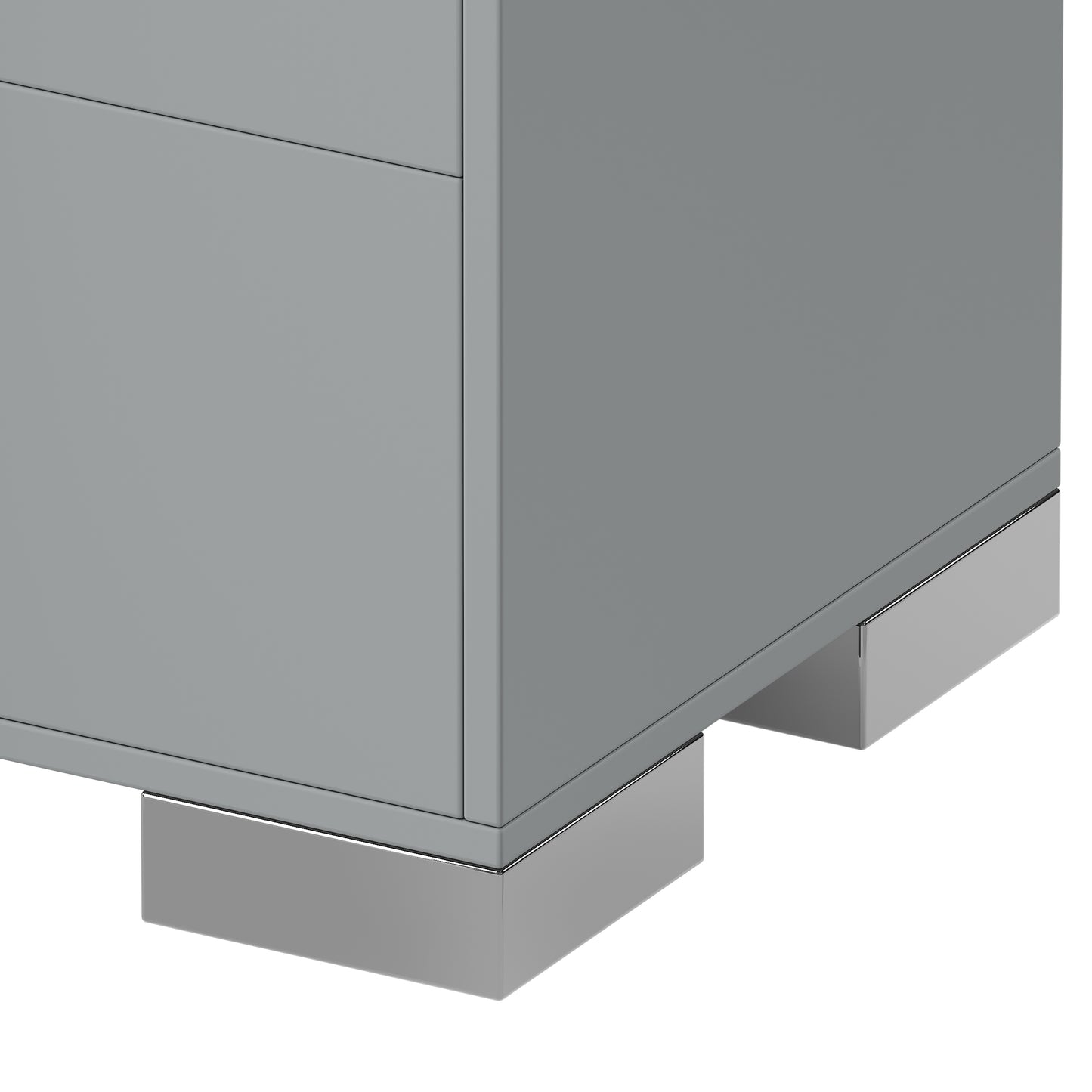 Nightstand with Metal Foot &amp; Mirrored Metal Handles | 2-Drawer Wood Bedside Table – White/Grey/Black, Silent Slides
