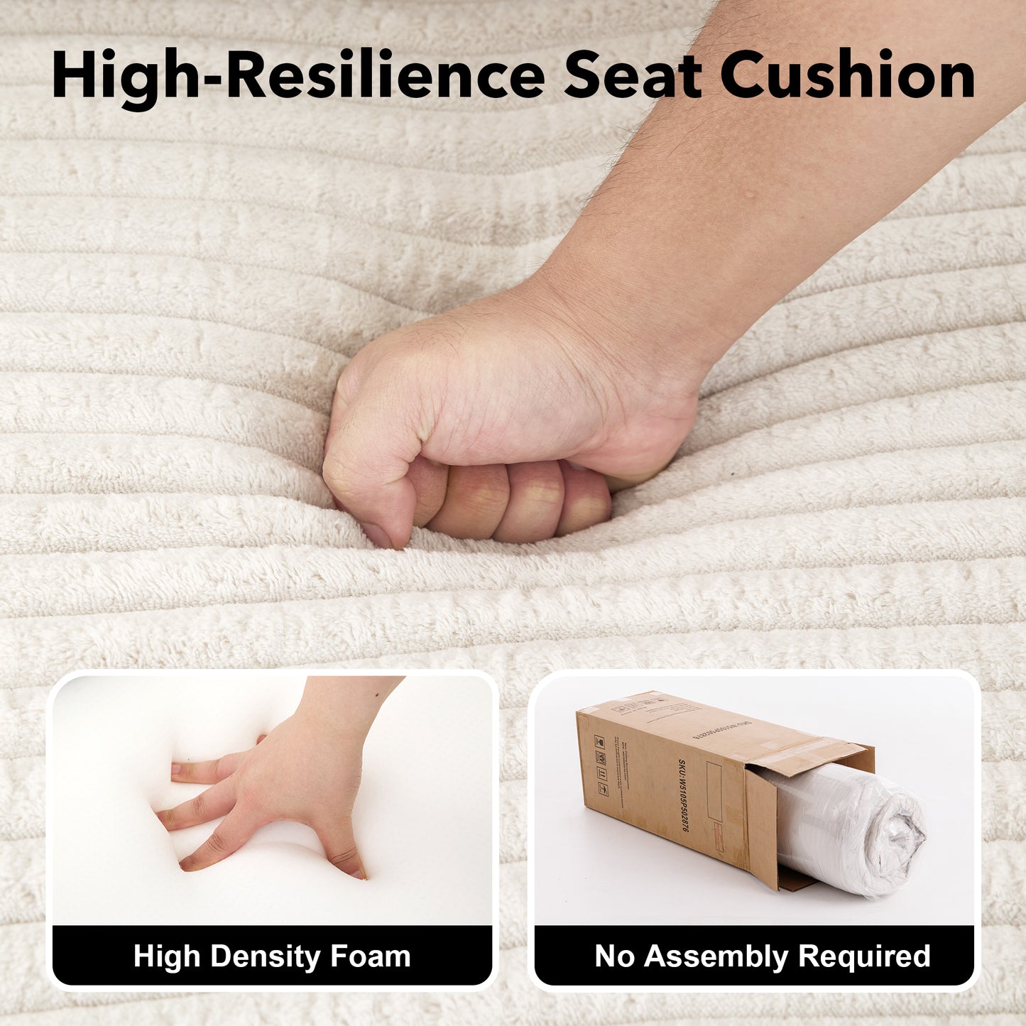 130" Modular U-Shaped Cloud Couch – No Assembly Memory Foam Sectional Sofa in Corduroy (Beige White)
