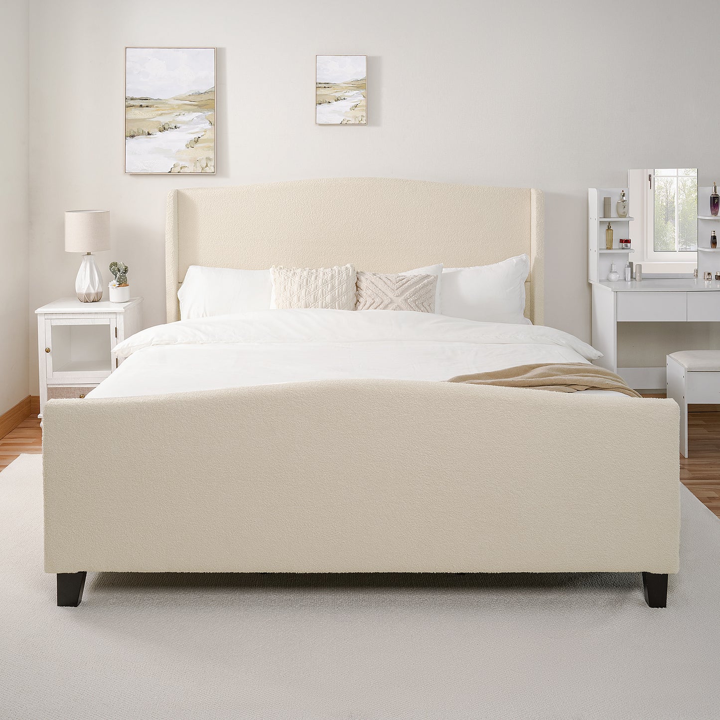 Teddy Velvet Bed Frame with High Back Upholstered Headboard and High Footboard