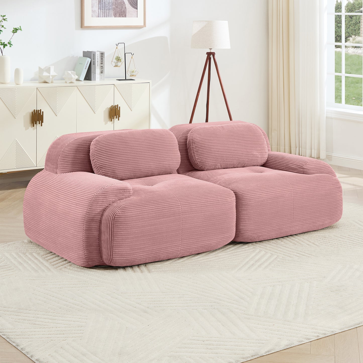 modular sofa no assembly breathable corduroy fabric 32D high-resilience sponge extra-wide curved armrests pet-friendly