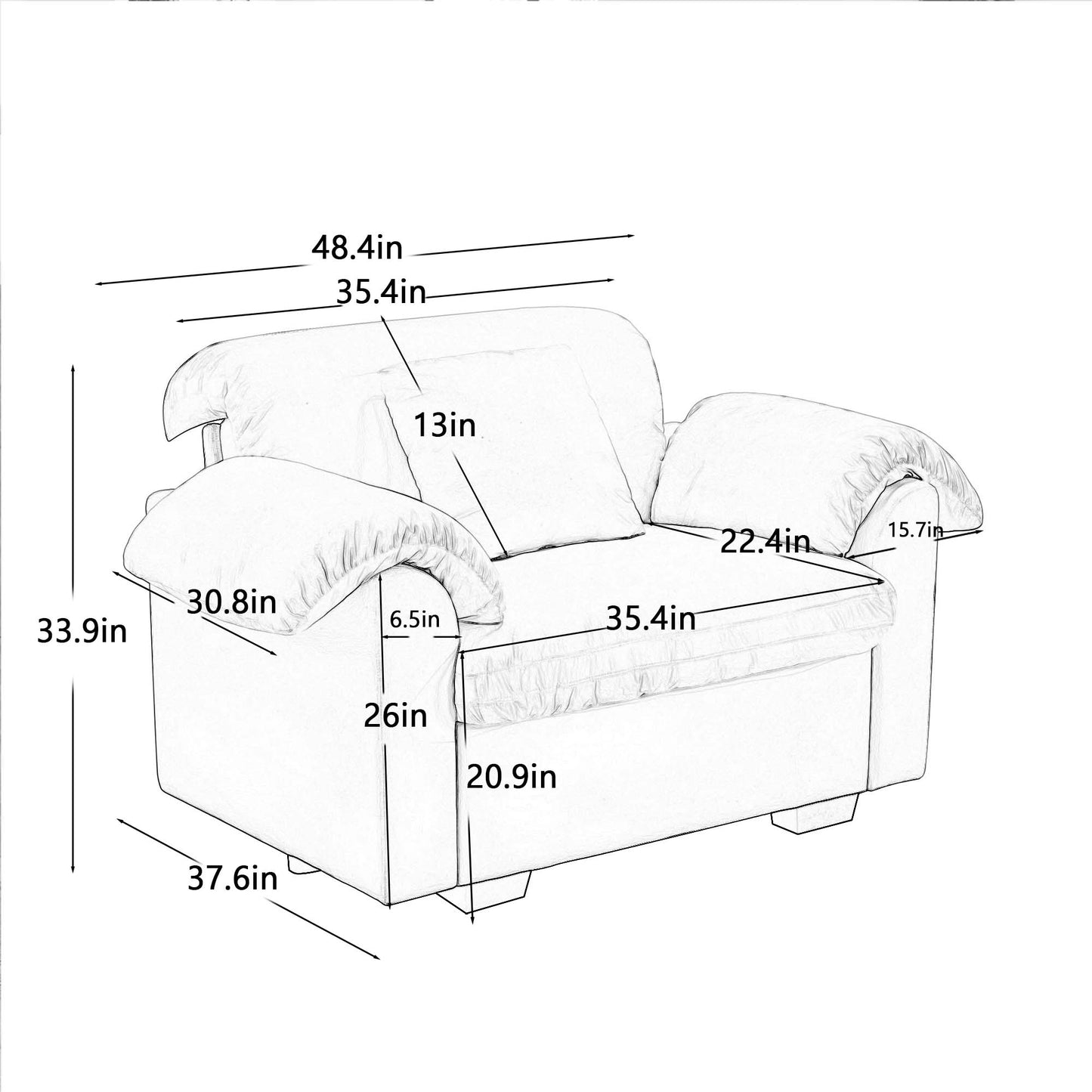 Deep - Seat Living Room Sofa: Single/Two - Seat with Storage & Fluffy Pillows